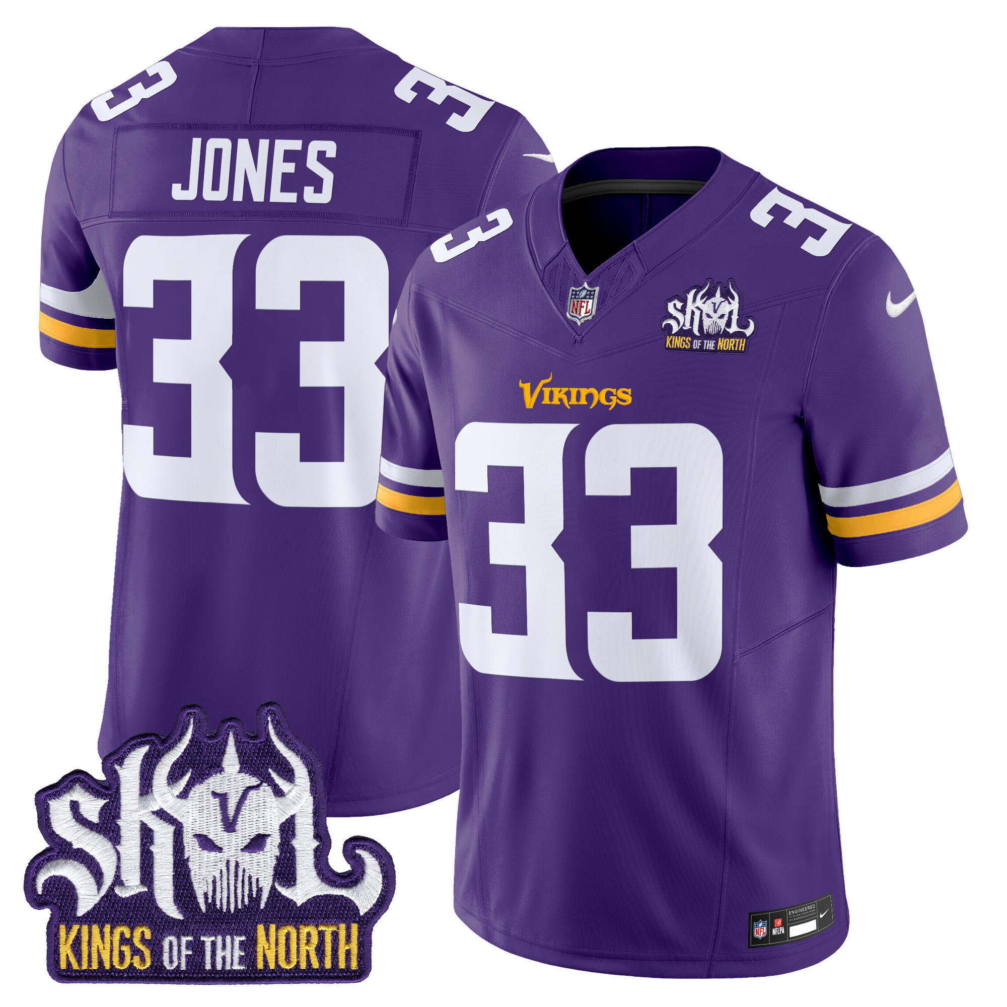 Aaron Jones Men's Minnesota Vikings Kings Of The North Patch Vapor Limited Purple Jersey - All Stitched