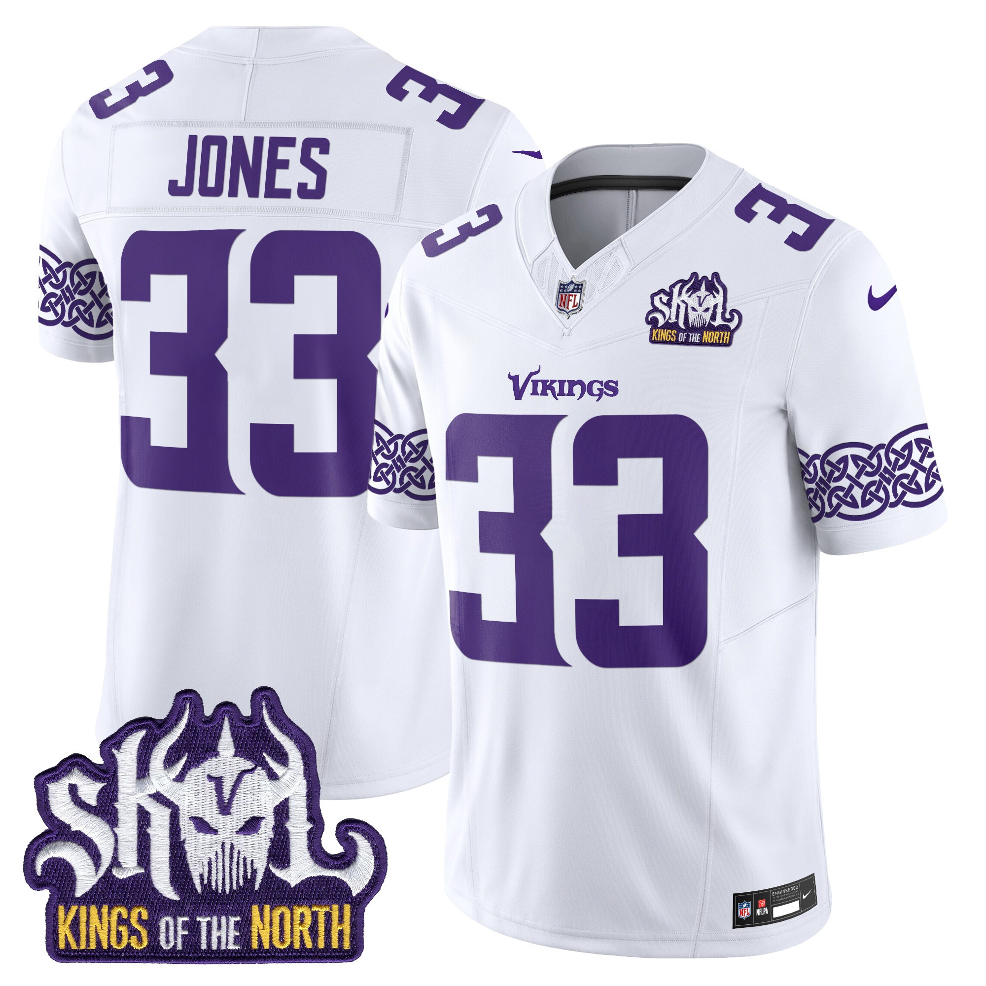 Aaron Jones Men's Minnesota Vikings Kings Of The North Patch Vapor Limited White Jersey - All Stitched