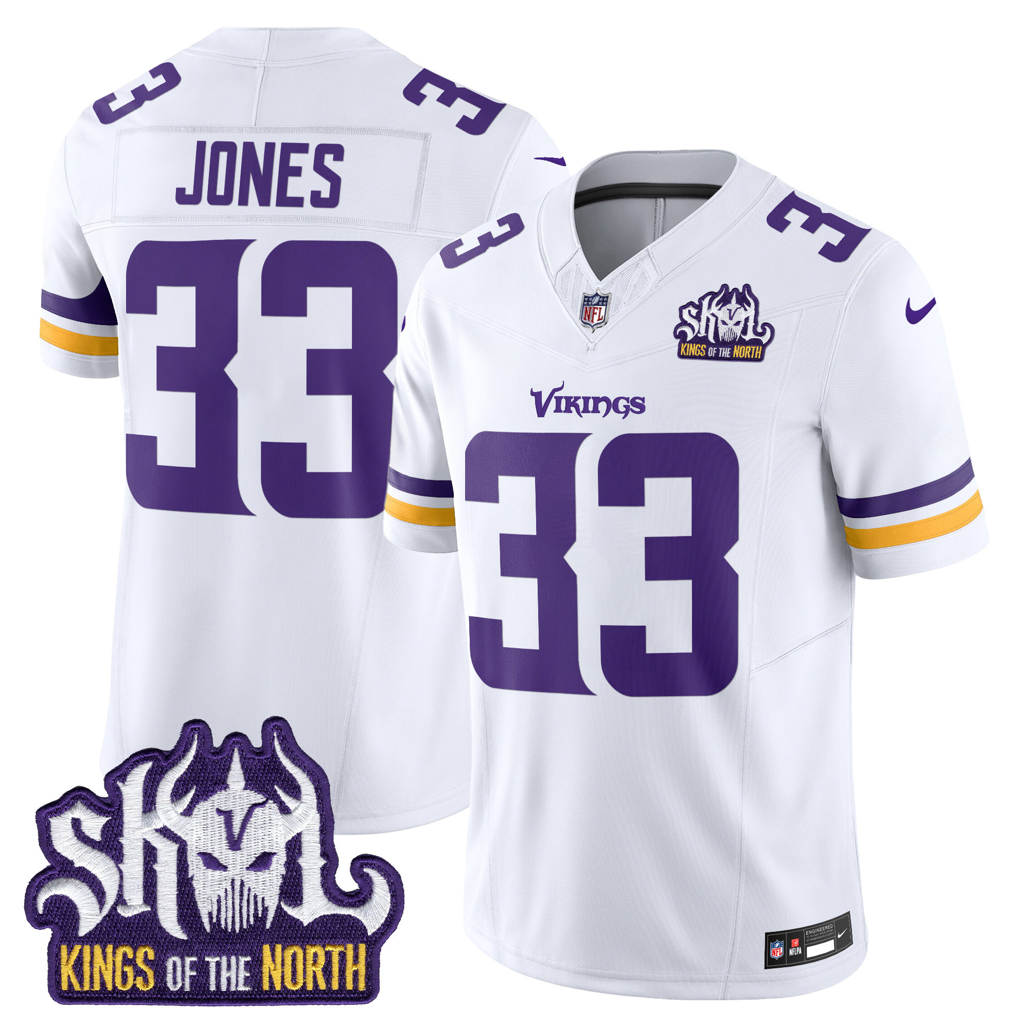 Aaron Jones Men's Minnesota Vikings Kings Of The North Patch Vapor Limited White Jersey - All Stitched