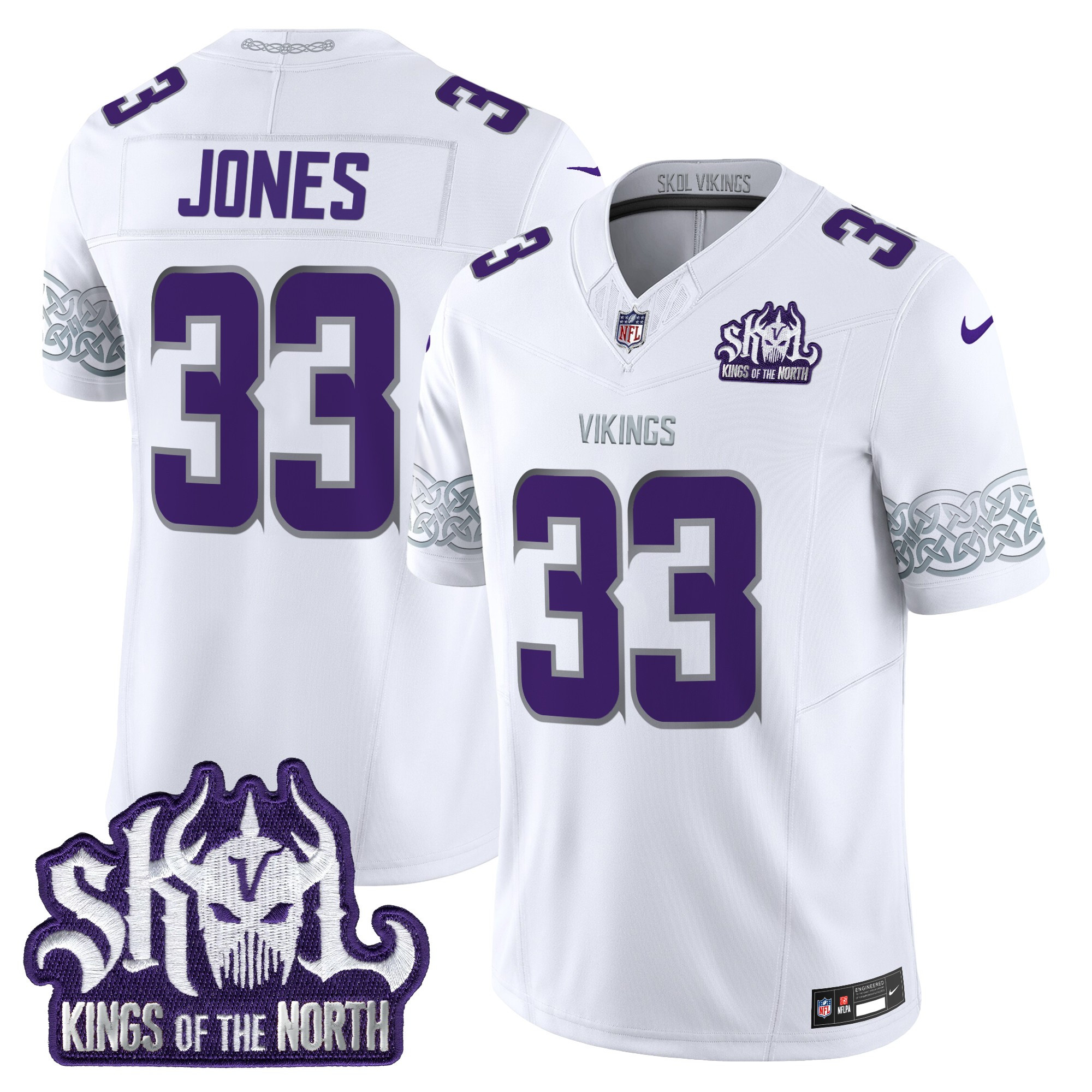 Aaron Jones Men's Minnesota Vikings Kings Of The North Patch Vapor Limited Winter Warrior Jersey - All Stitched
