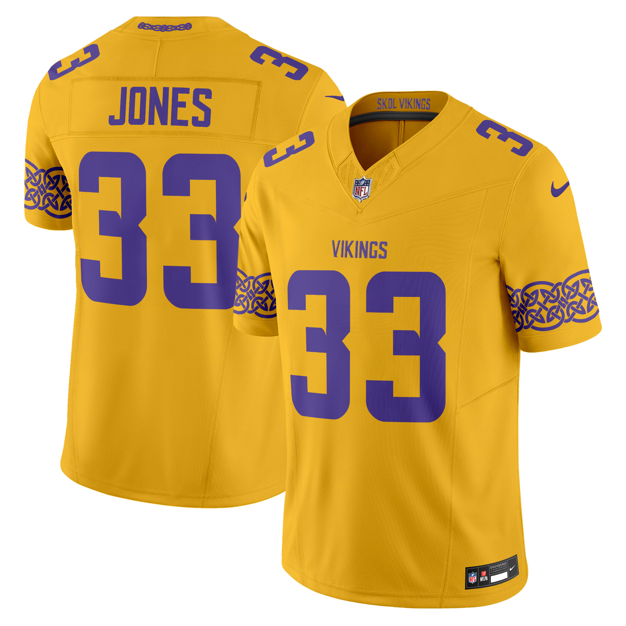 Aaron Jones Men's Minnesota Vikings Nordic Pattern Vapor Limited Gold Jersey - All Stitched