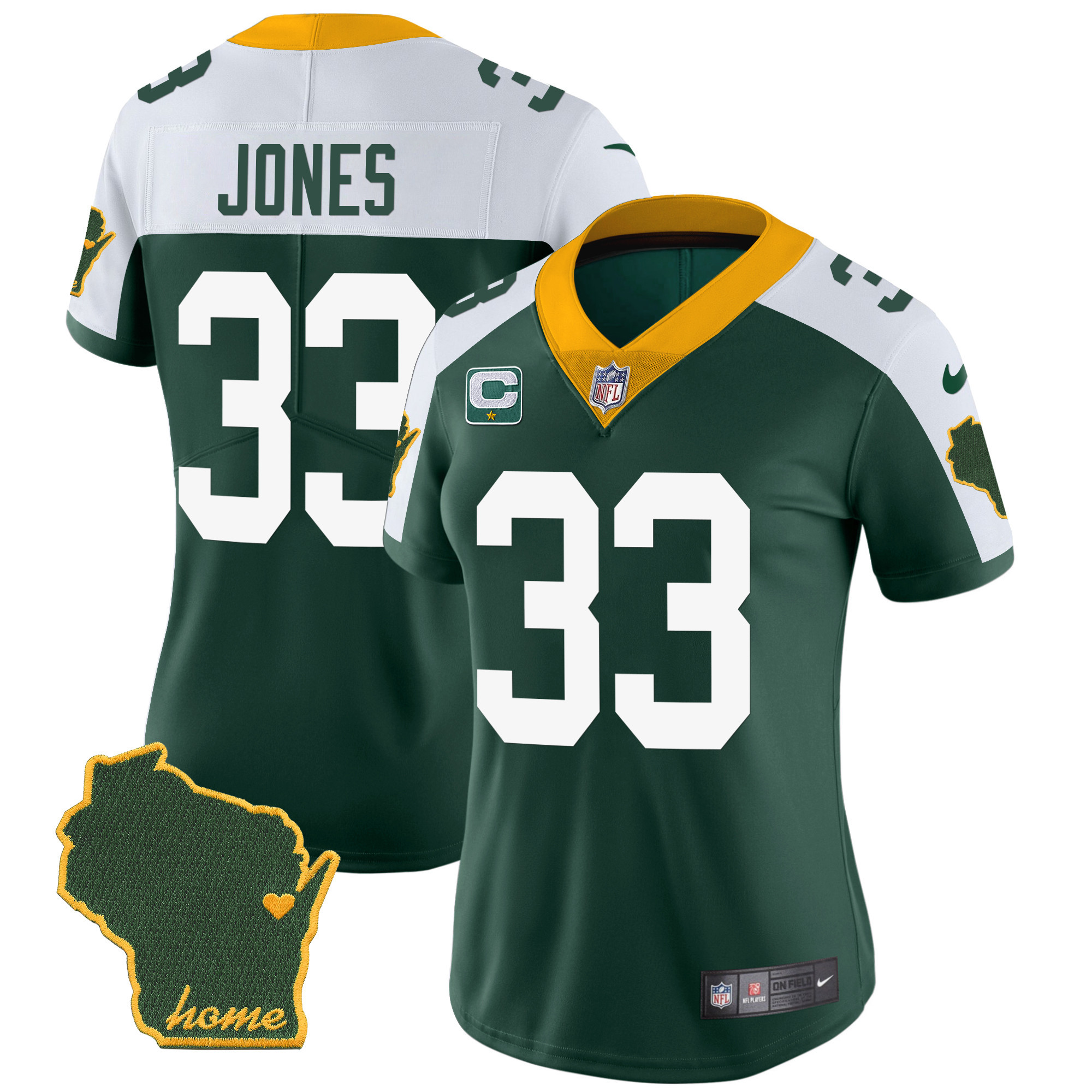 Aaron Jones Women's Green Bay Packers Home Patch Vapor Alternate Jersey - All Stitched