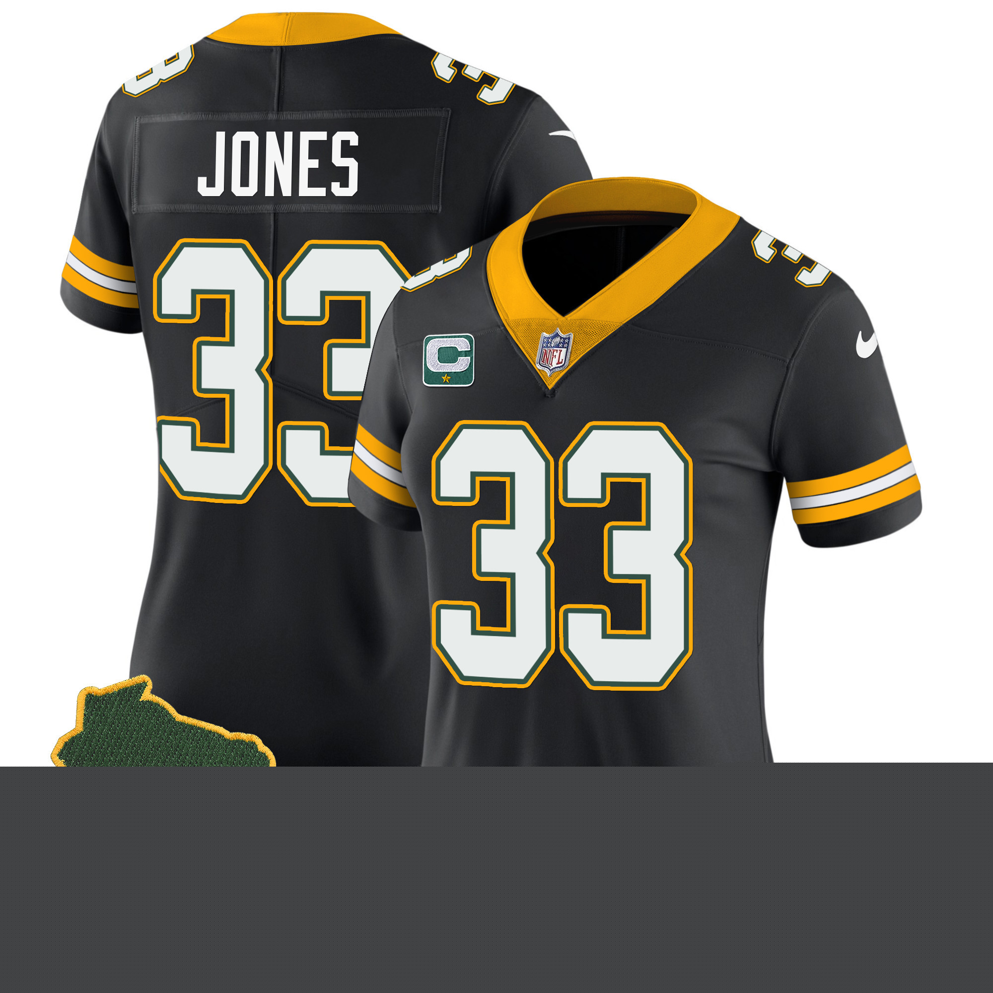 Aaron Jones Women's Green Bay Packers Home Patch Vapor Black Jersey - All Stitched
