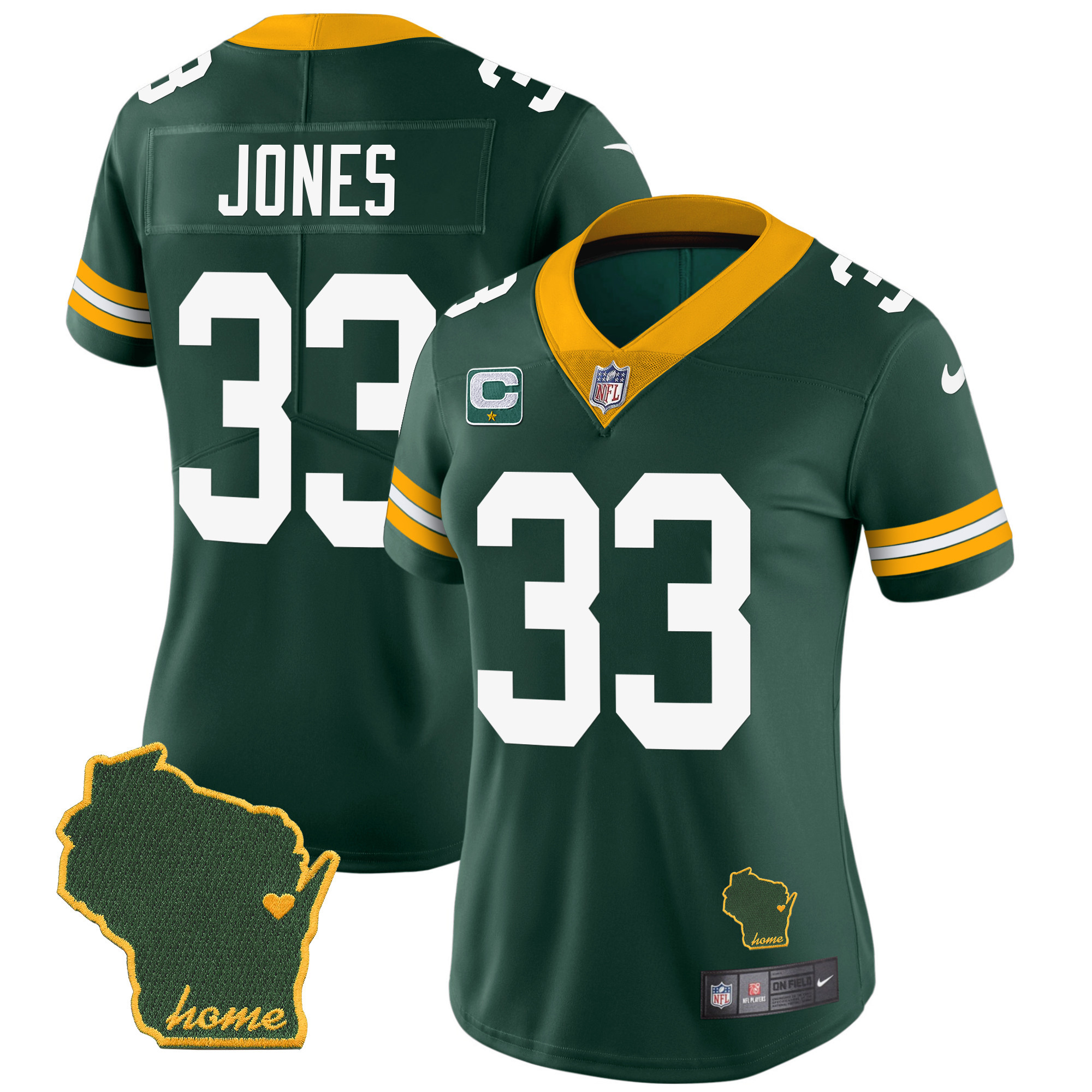 Aaron Jones Women's Green Bay Packers Home Patch Vapor Green Jersey - All Stitched