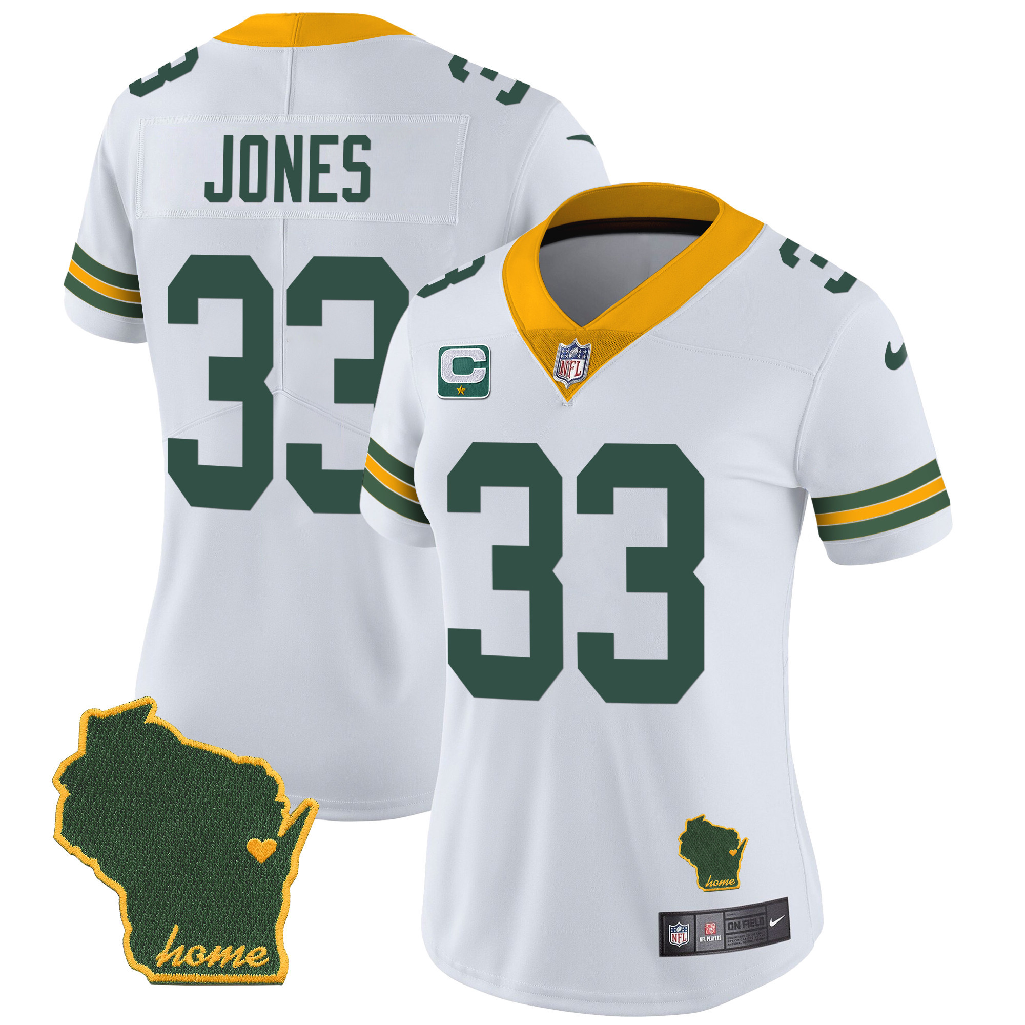 Aaron Jones Women's Green Bay Packers Home Patch Vapor White Jersey - All Stitched