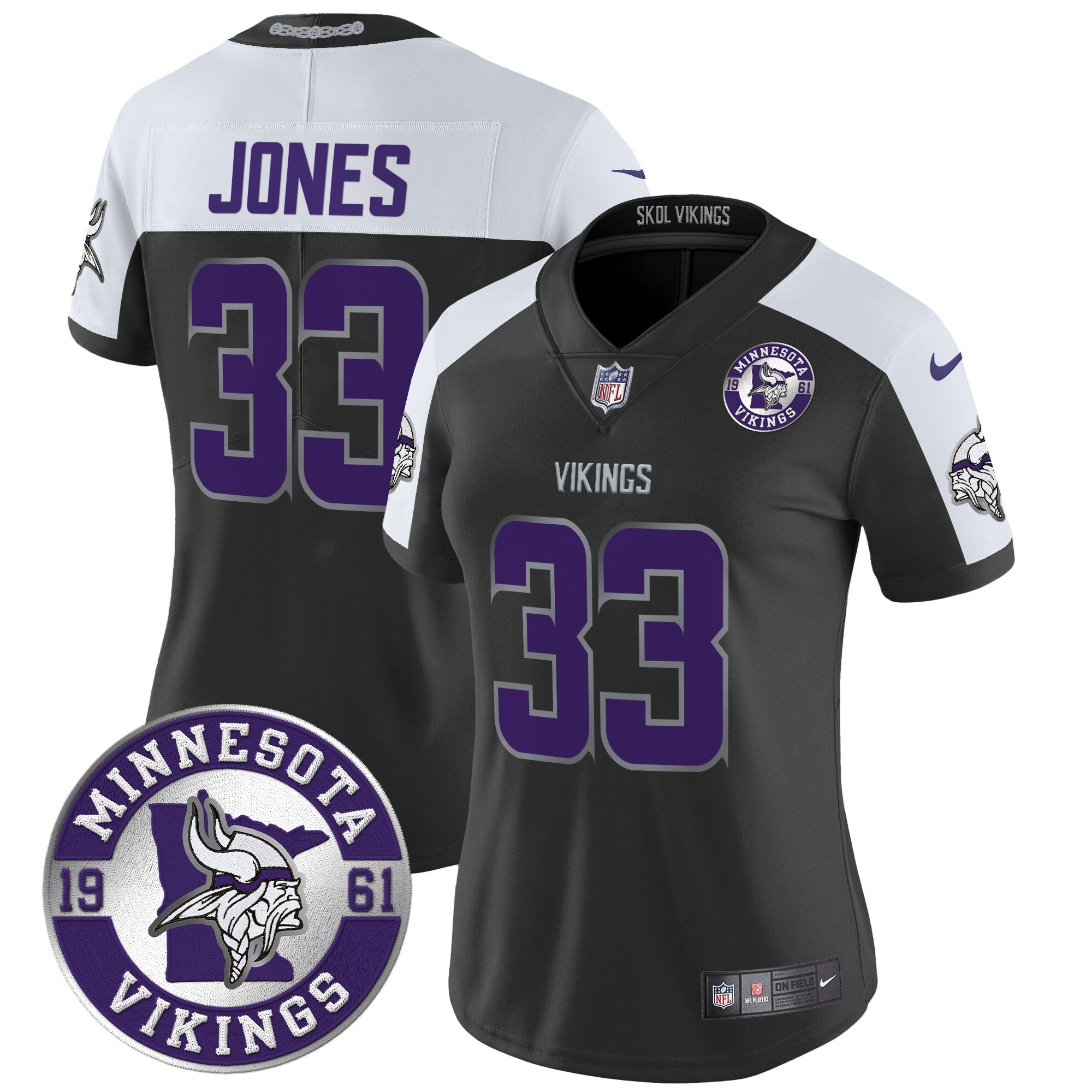 Aaron Jones Women's Minnesota Vikings 2024 Vapor Limited Black Alternate Jersey - All Stitched