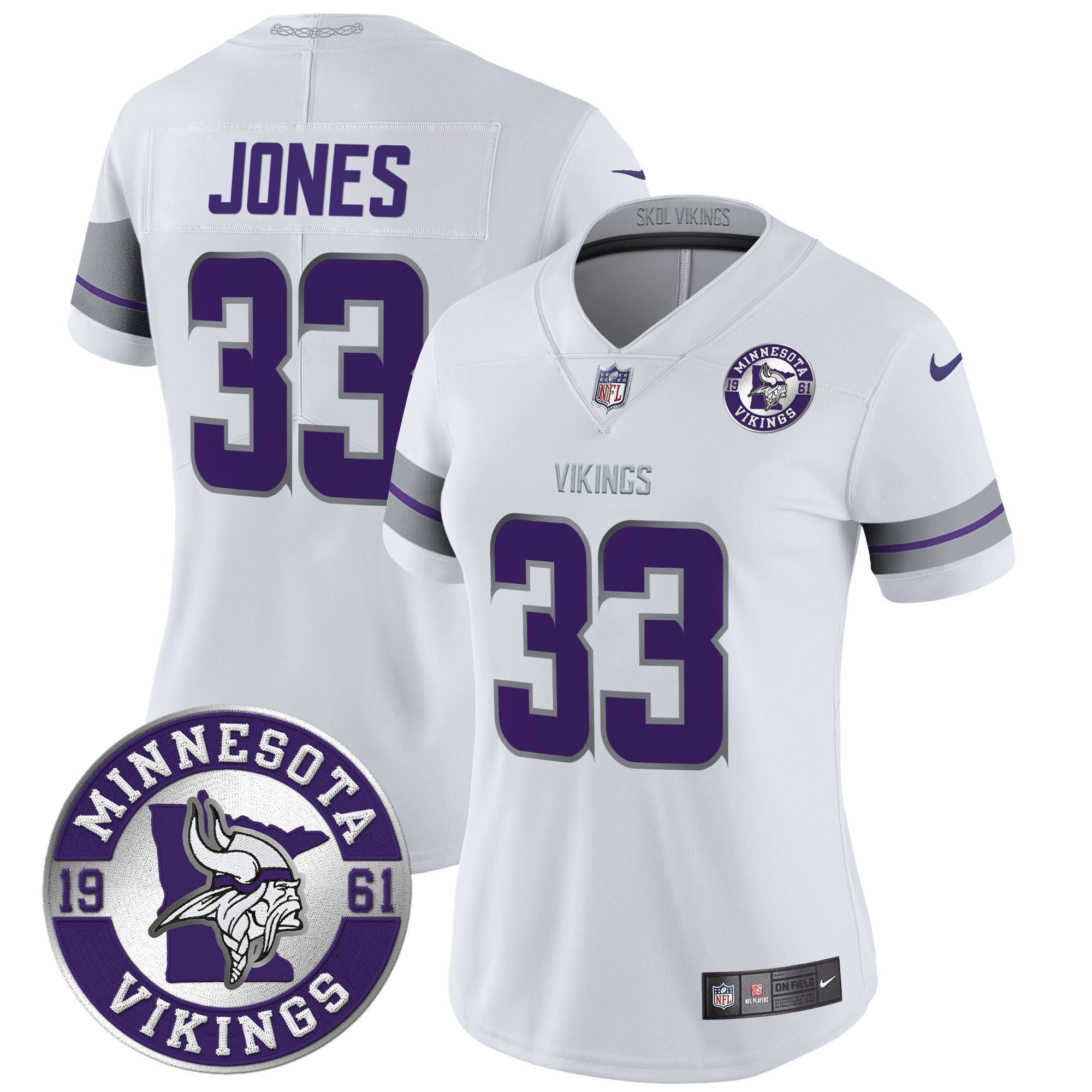 Aaron Jones Women's Minnesota Vikings 2024 Vapor Limited White Jersey - All Stitched