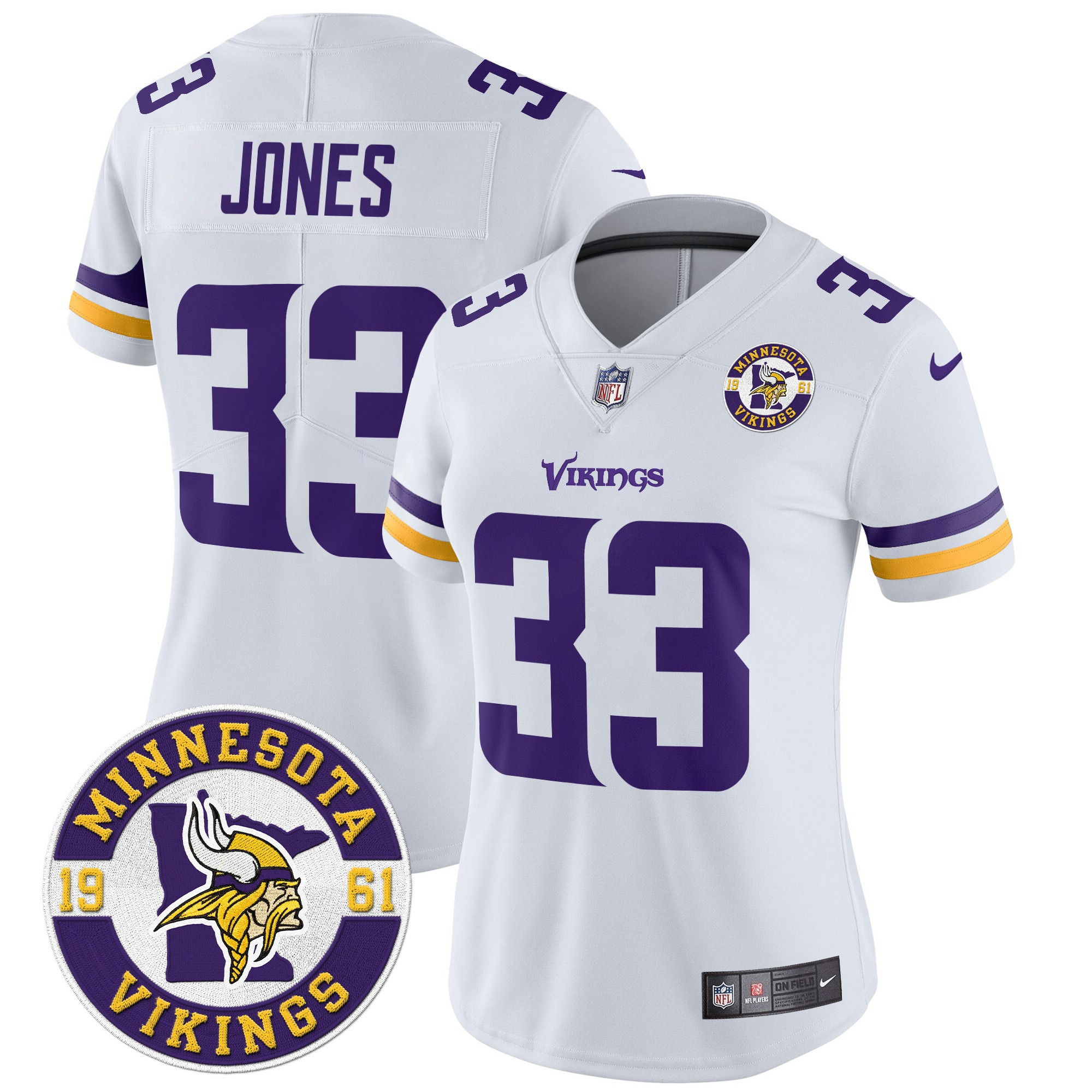 Aaron Jones Women's Minnesota Vikings 2024 Vapor Limited White Jersey - All Stitched