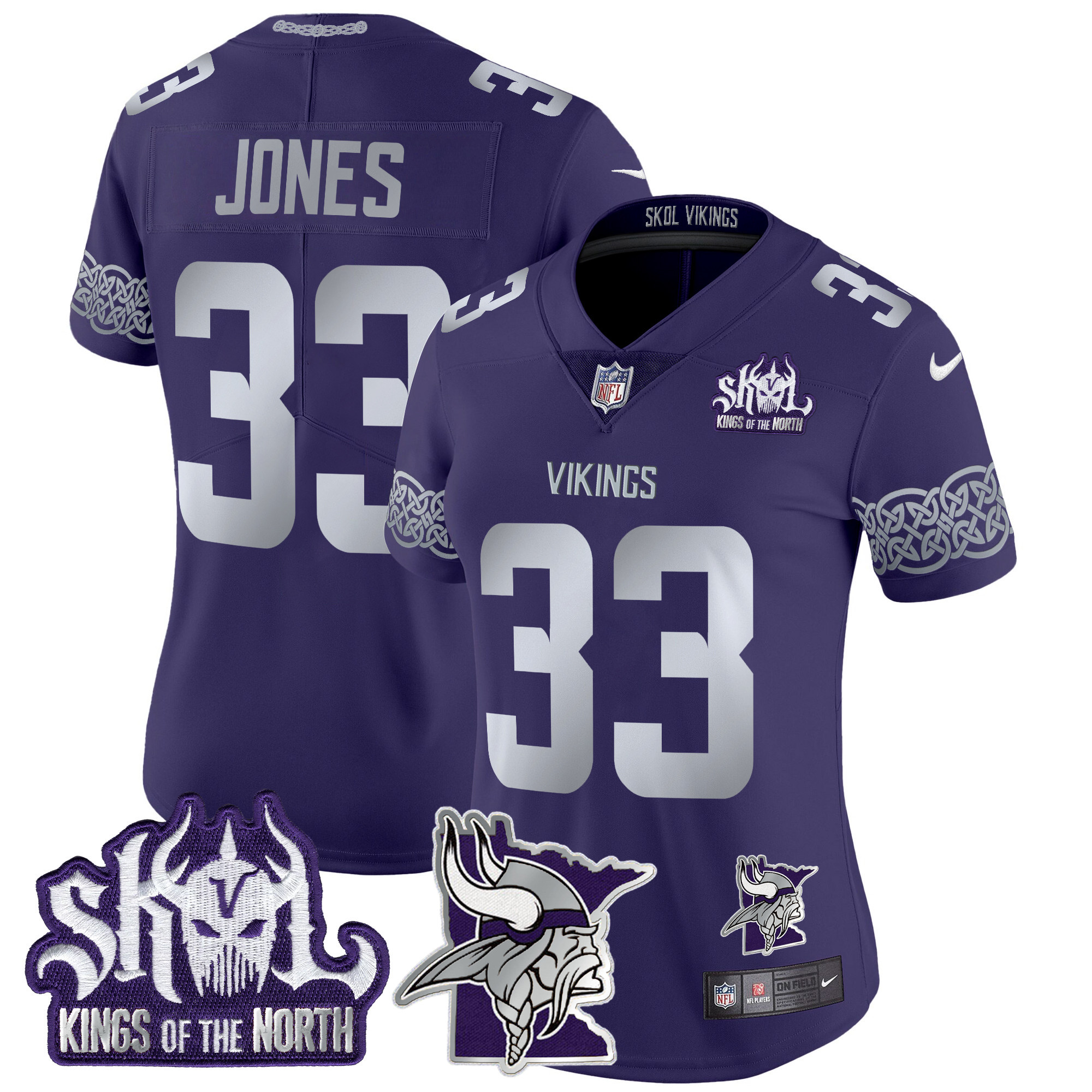 Aaron Jones Women's Minnesota Vikings 2024 Winter Warrior Skol Patch Vapor Limited Purple Jersey - All Stitched