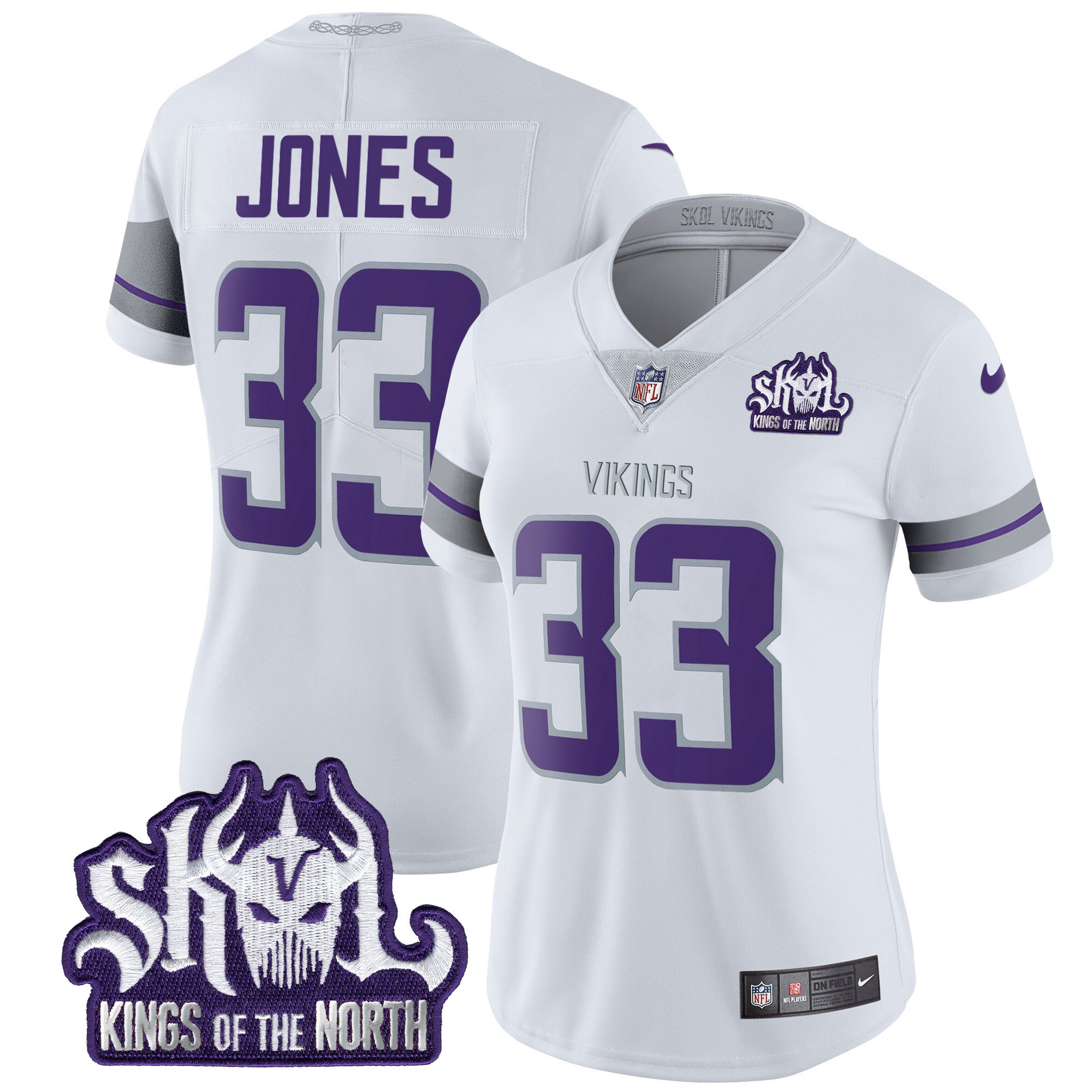 Aaron Jones Women's Minnesota Vikings 2024 Winter Warrior Skol Patch Vapor Limited White Jersey - All Stitched