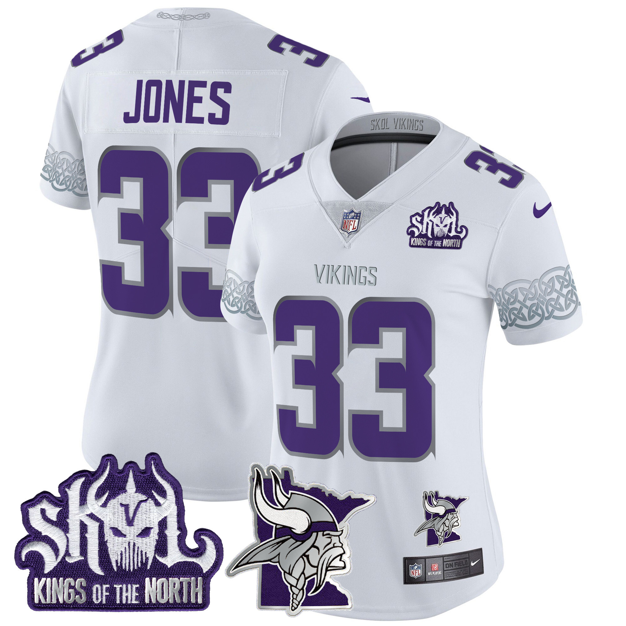 Aaron Jones Women's Minnesota Vikings 2024 Winter Warrior Skol Patch Vapor Limited White Jersey - All Stitched