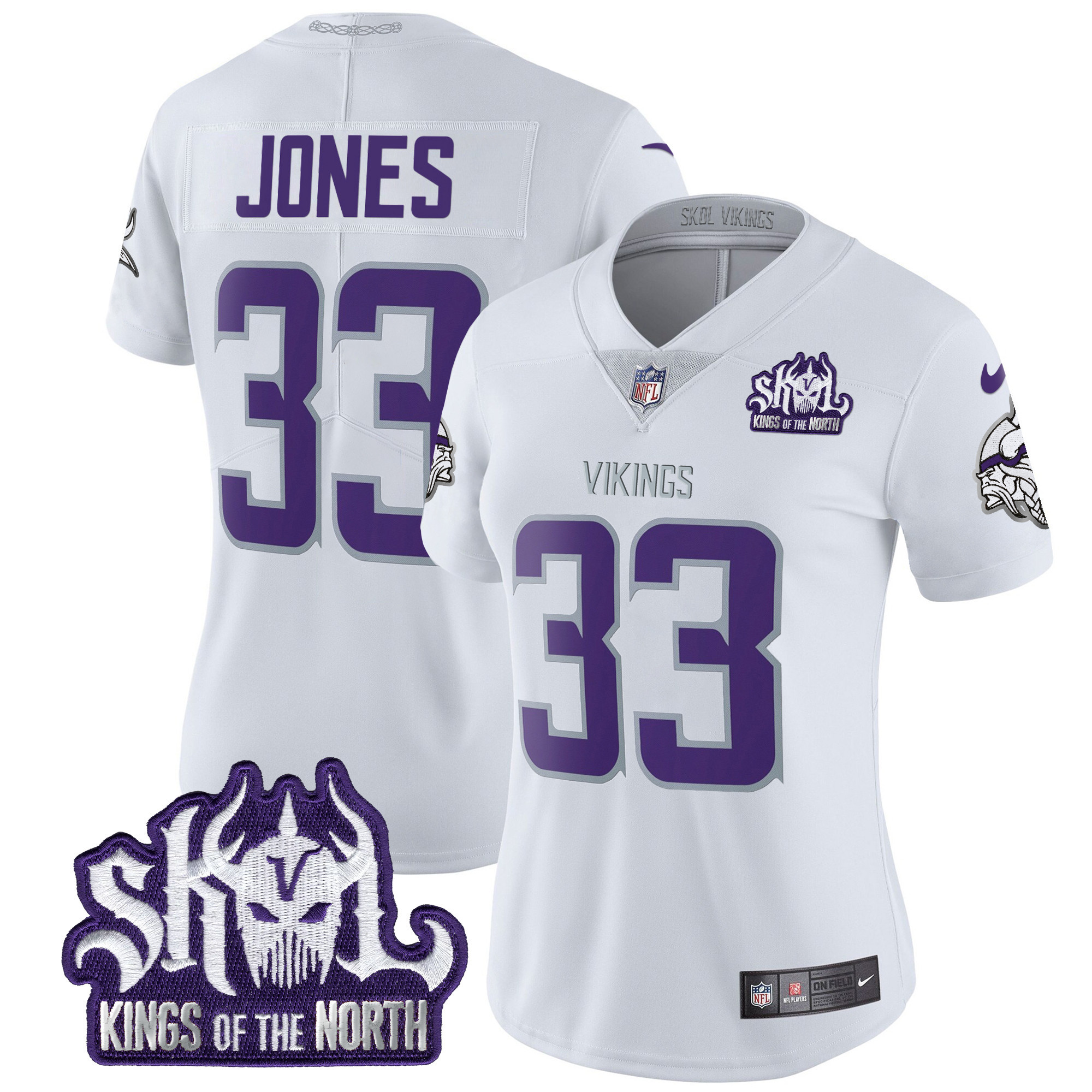 Aaron Jones Women's Minnesota Vikings 2024 Winter Warrior Skol Patch Vapor Limited White Limited Jersey - All Stitched
