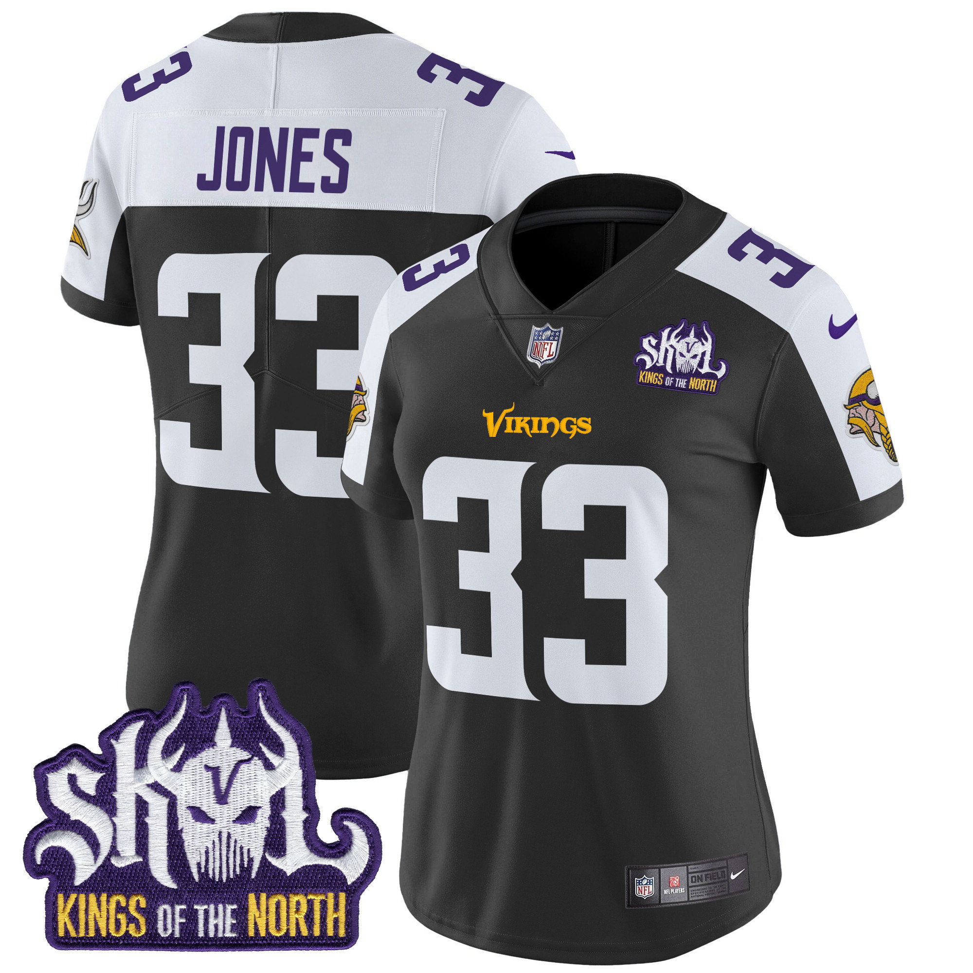 Aaron Jones Women's Minnesota Vikings Kings Of The North Patch Vapor Limited Black Alternate Jersey - All Stitched