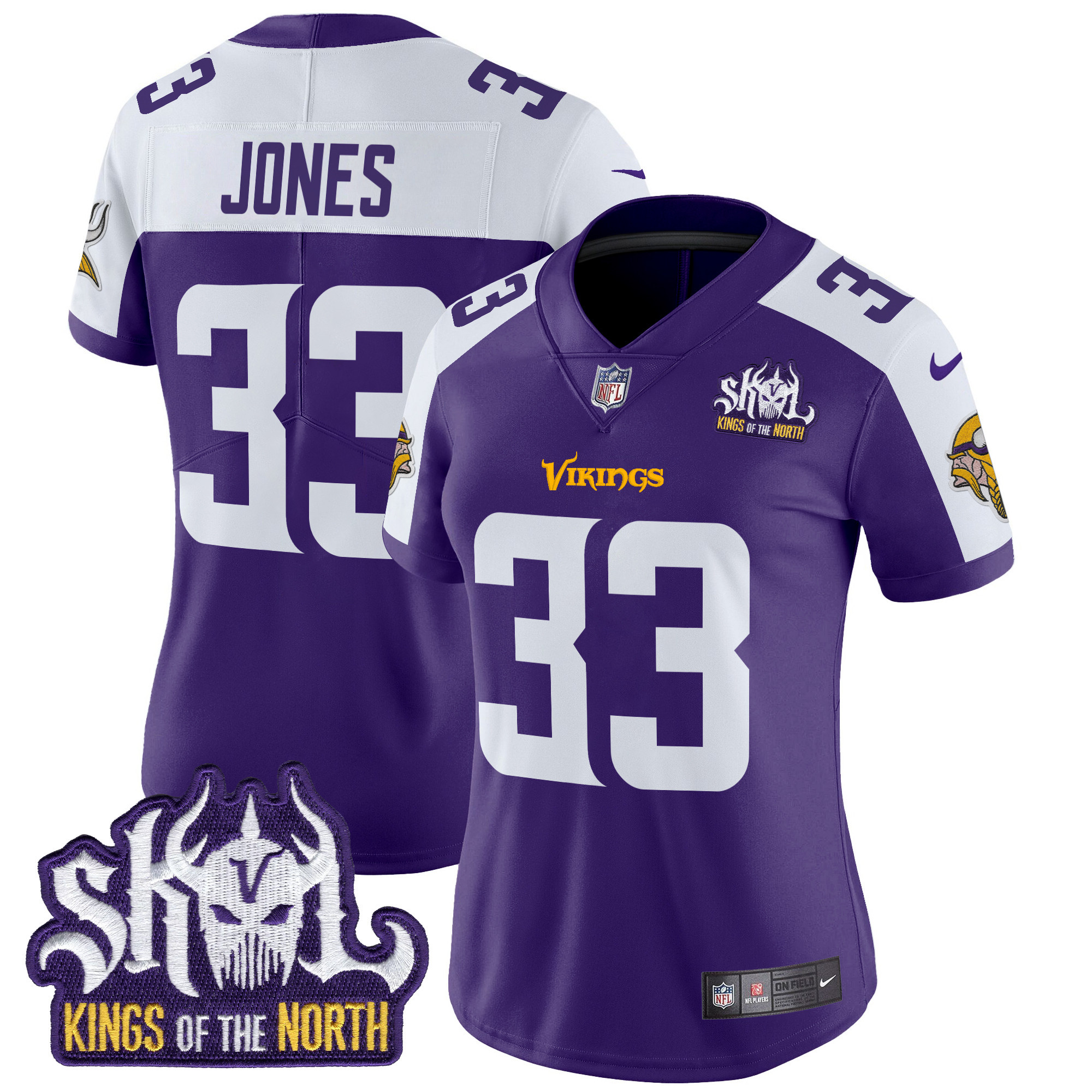 Aaron Jones Women's Minnesota Vikings Kings Of The North Patch Vapor Limited Purple Alternate Jersey - All Stitched