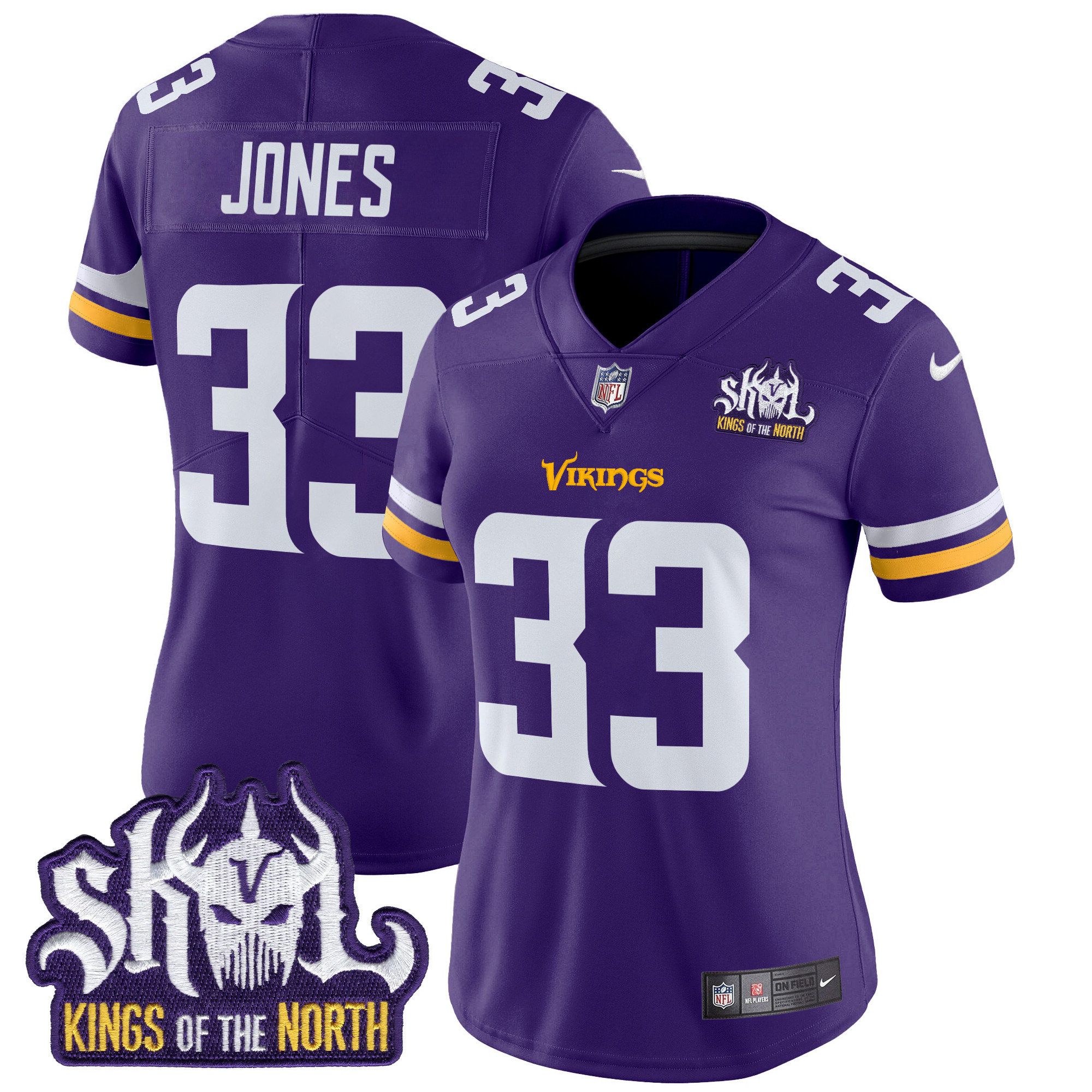 Aaron Jones Women's Minnesota Vikings Kings Of The North Patch Vapor Limited Purple Jersey - All Stitched
