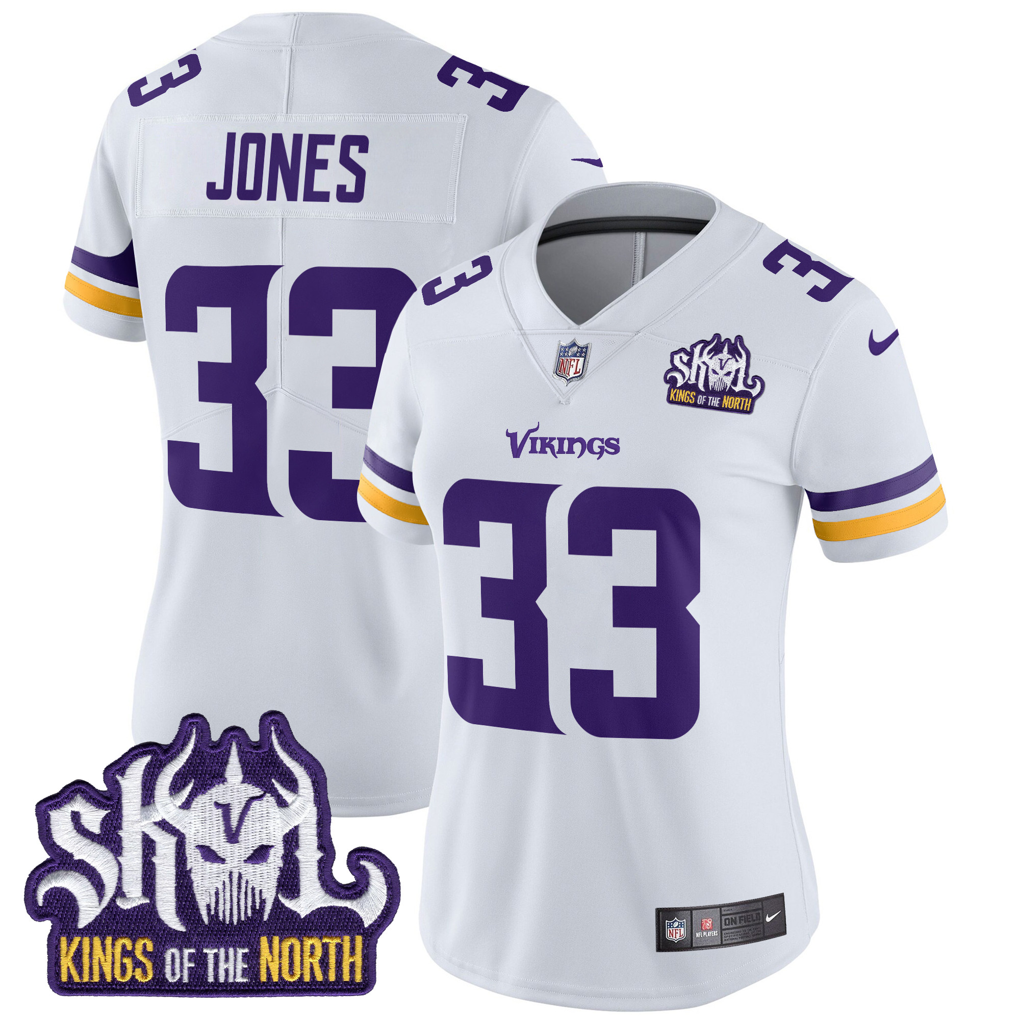 Aaron Jones Women's Minnesota Vikings Kings Of The North Patch Vapor Limited White Jersey - All Stitched