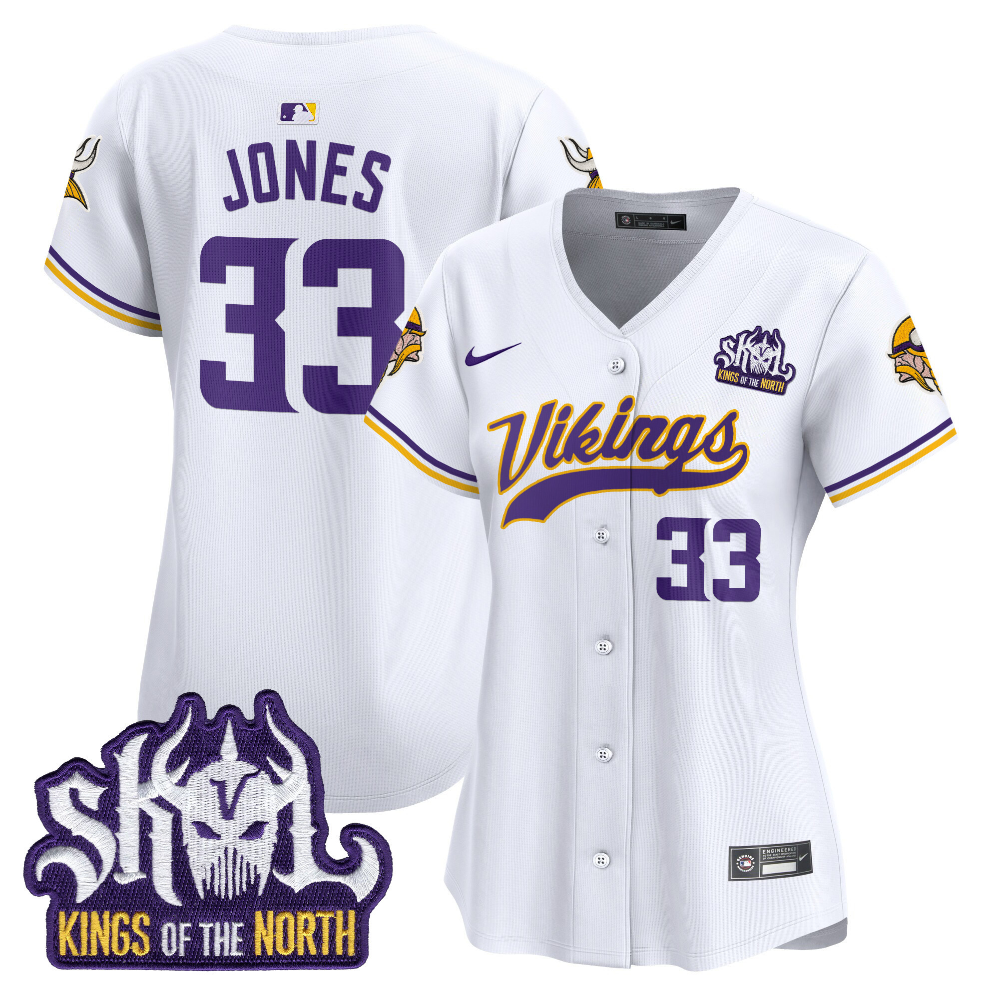 Aaron Jones Women's Minnesota Vikings Kings Of The North Patch Vapor Premier Limited White Jersey - All Stitched