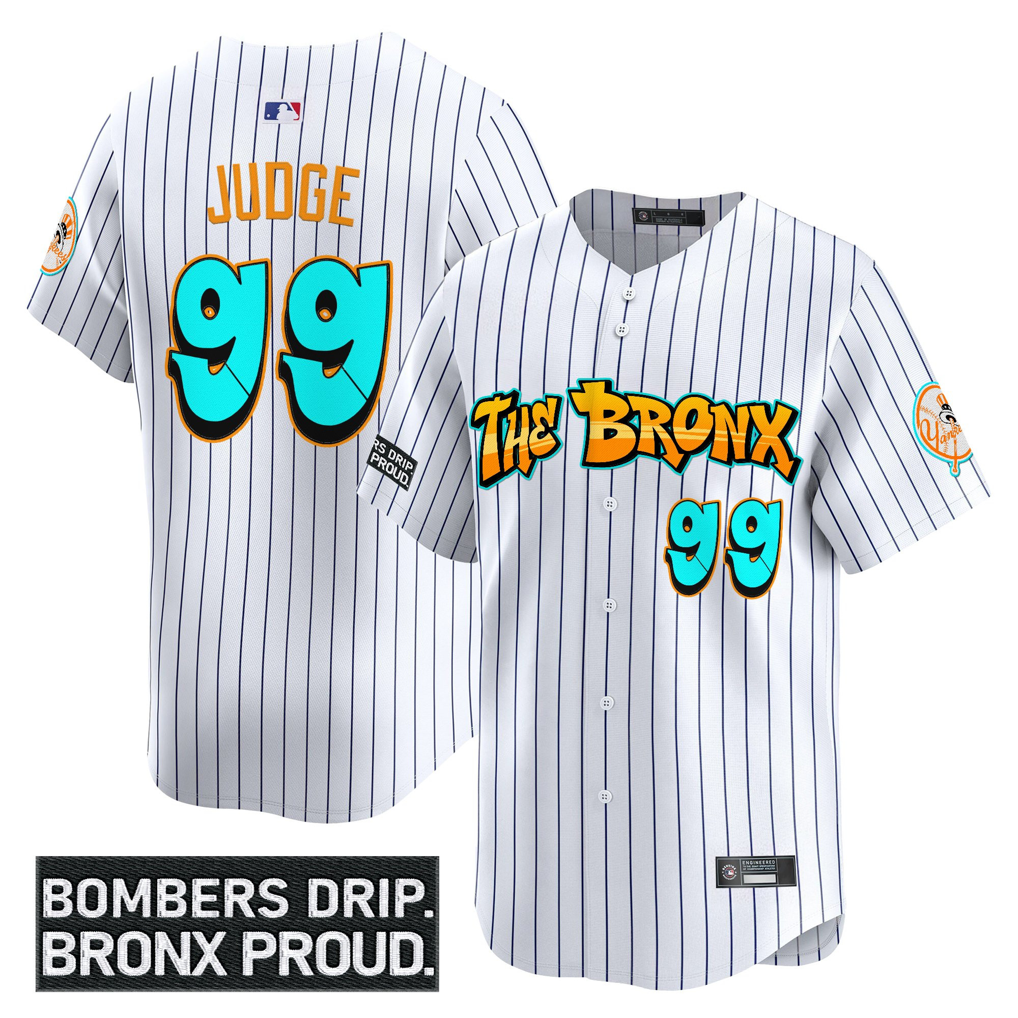 Aaron Judge Men's New York Yankees 'Graffiti Bronx Bombers Edition' Vapor Premier Limited Pinstripe Jersey - All Stitched