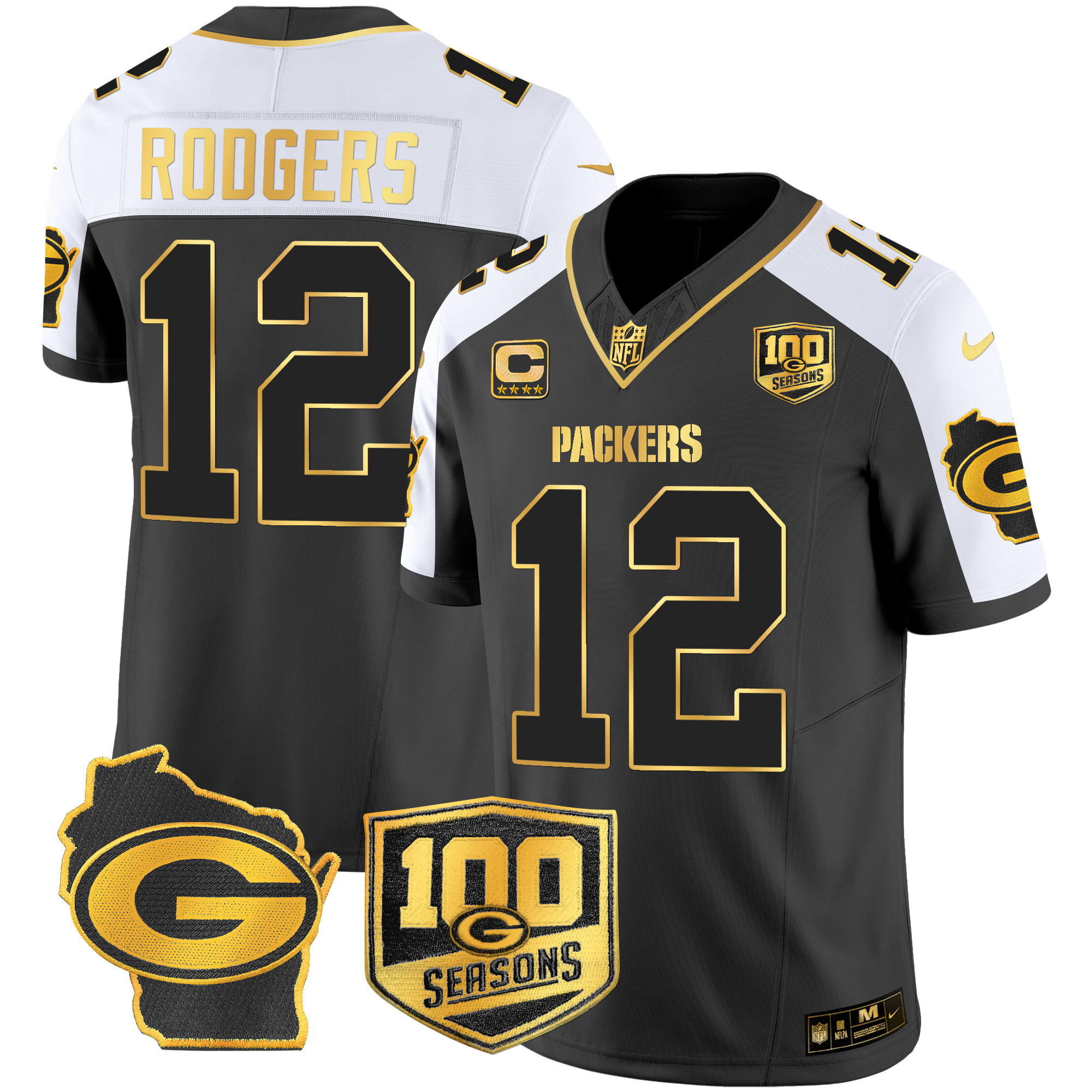 Aaron Rodgers Men's Green Bay Packers 100th Season & Home Patch Gold Vapor Limited Jersey ÃƒÂ¢Ã¢â€šÂ¬Ã¢â‚¬Å“ All Stitched Alternate Jersey - All Stitched