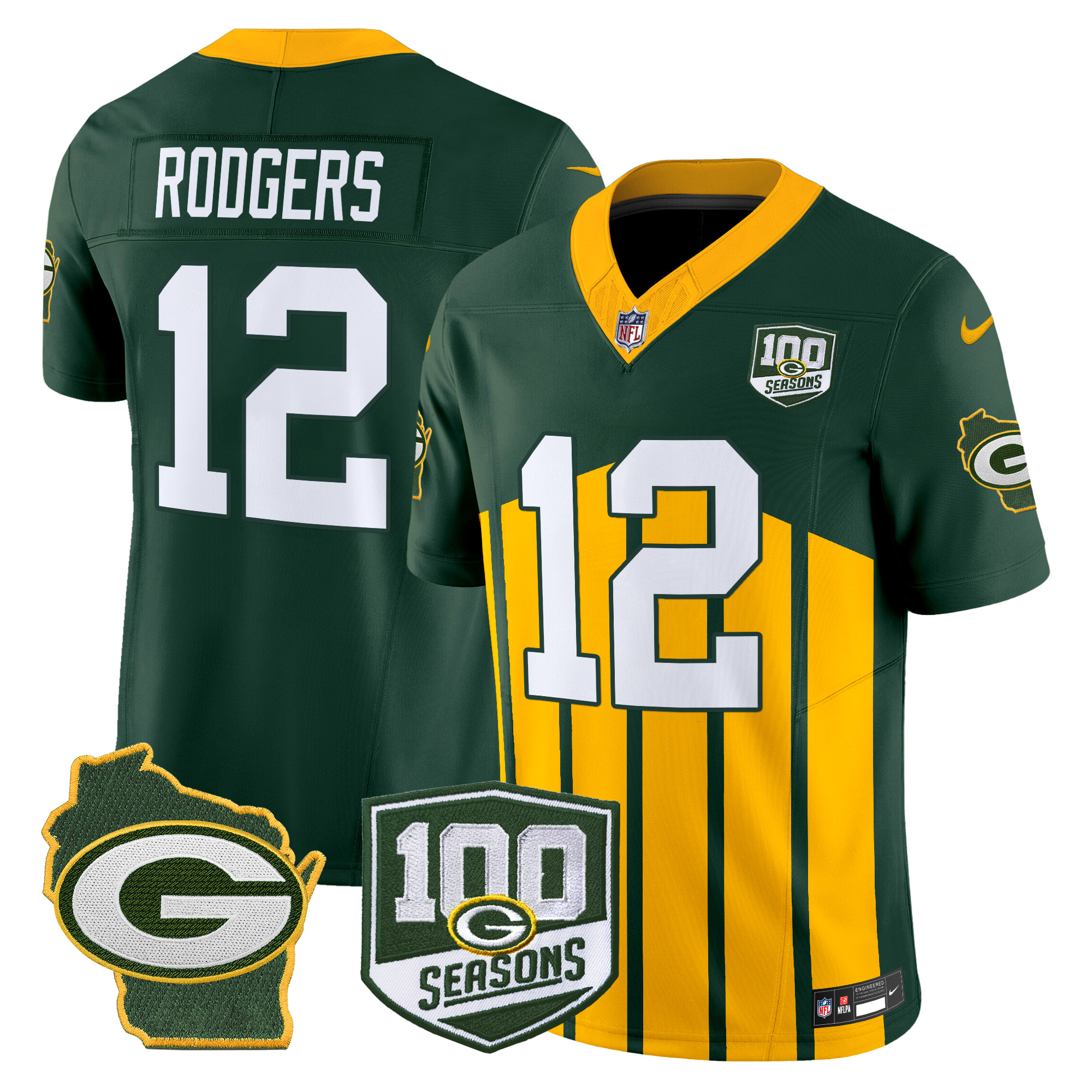 Aaron Rodgers Men's Green Bay Packers 100th Season & Home Patch Vapor Limited Green Special Jersey - All Stitched