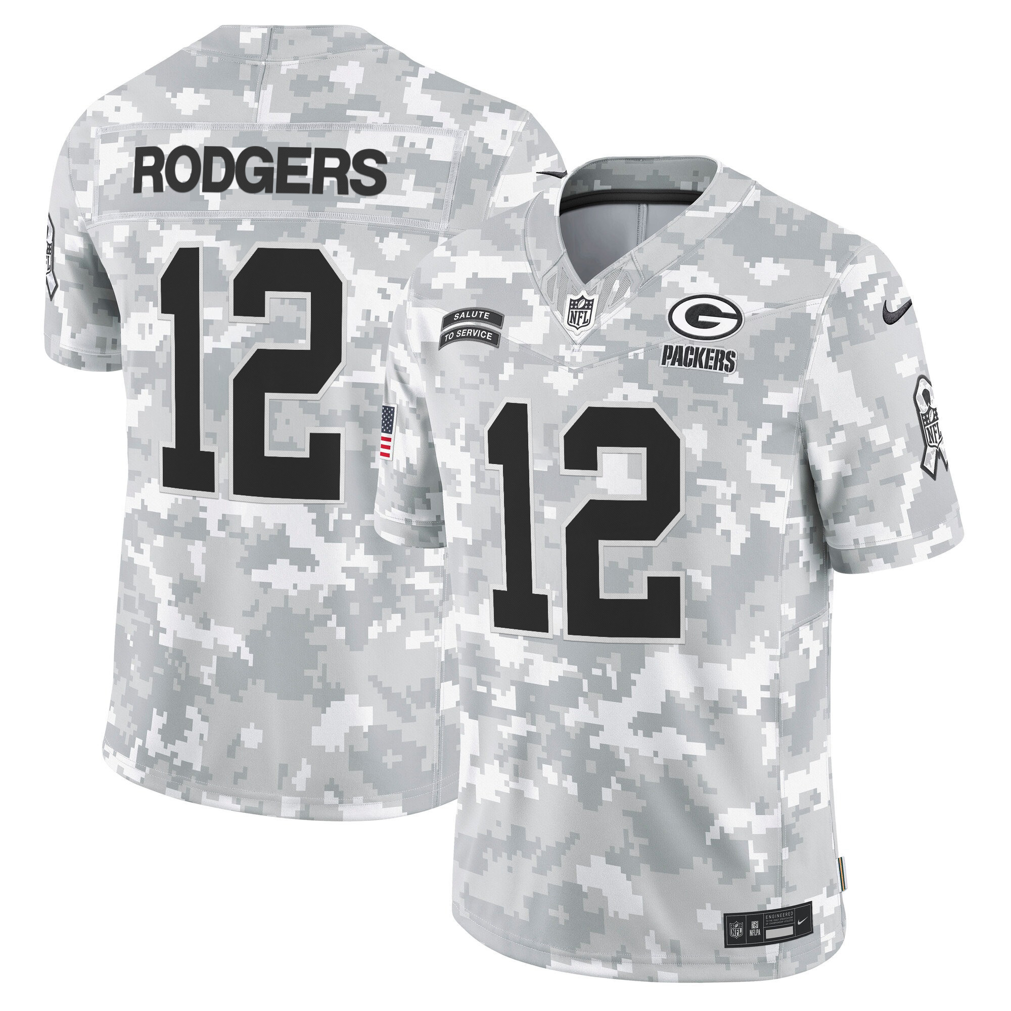 Aaron Rodgers Men's Green Bay Packers 2024 Salute to Service Vapor Limited Arctic Camo Jersey - All Stitched