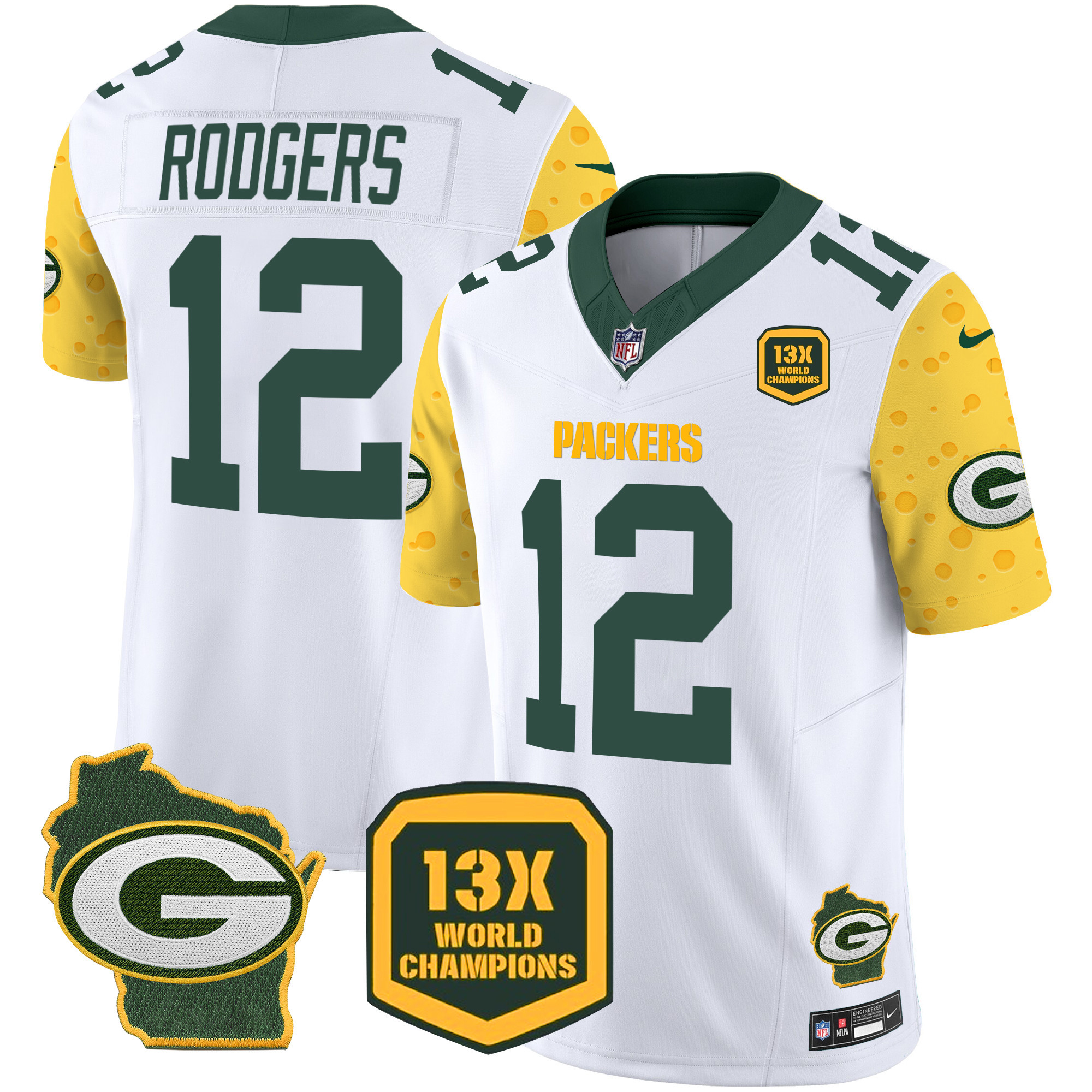 Aaron Rodgers Men's Green Bay Packers Cheese Vapor Limited Jersey – All Stitched White Jersey - All Stitched