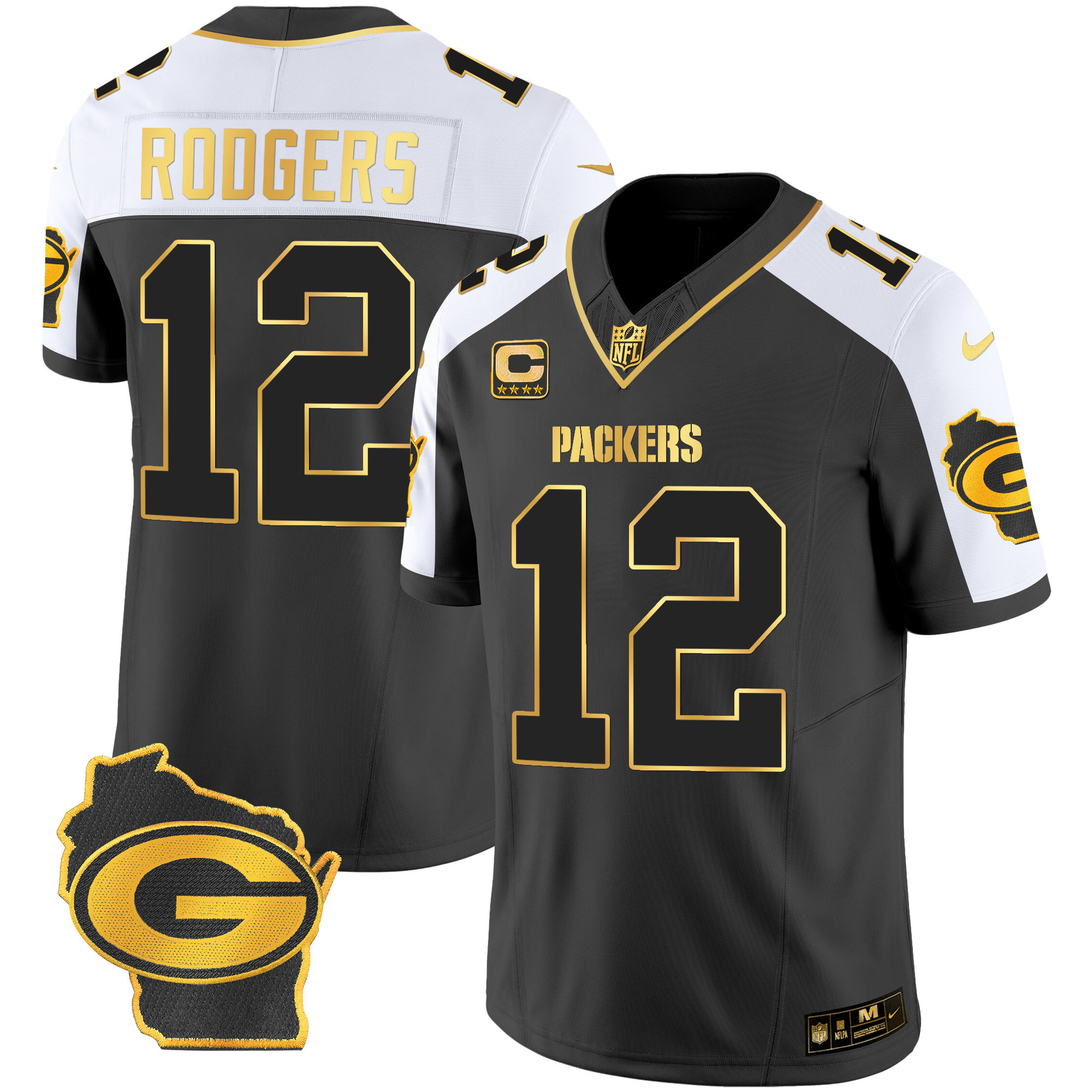Aaron Rodgers Men's Green Bay Packers Home Patch Gold Vapor Alternate Jersey - All Stitched