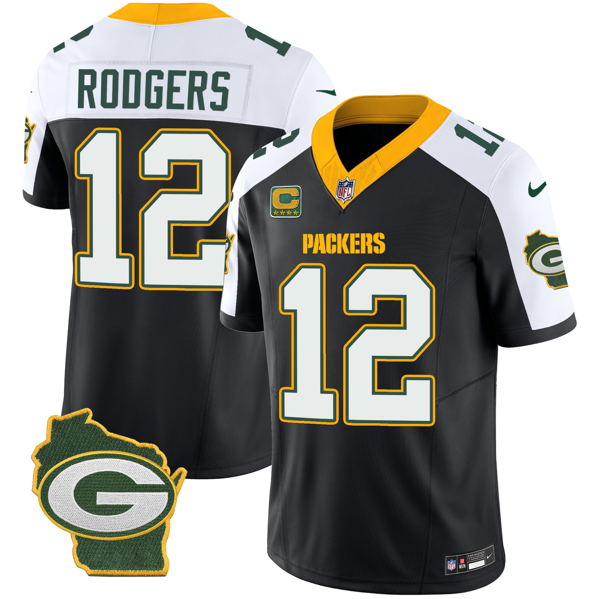 Aaron Rodgers Men's Green Bay Packers Home Patch Vapor Black Alternate Jersey - All Stitched