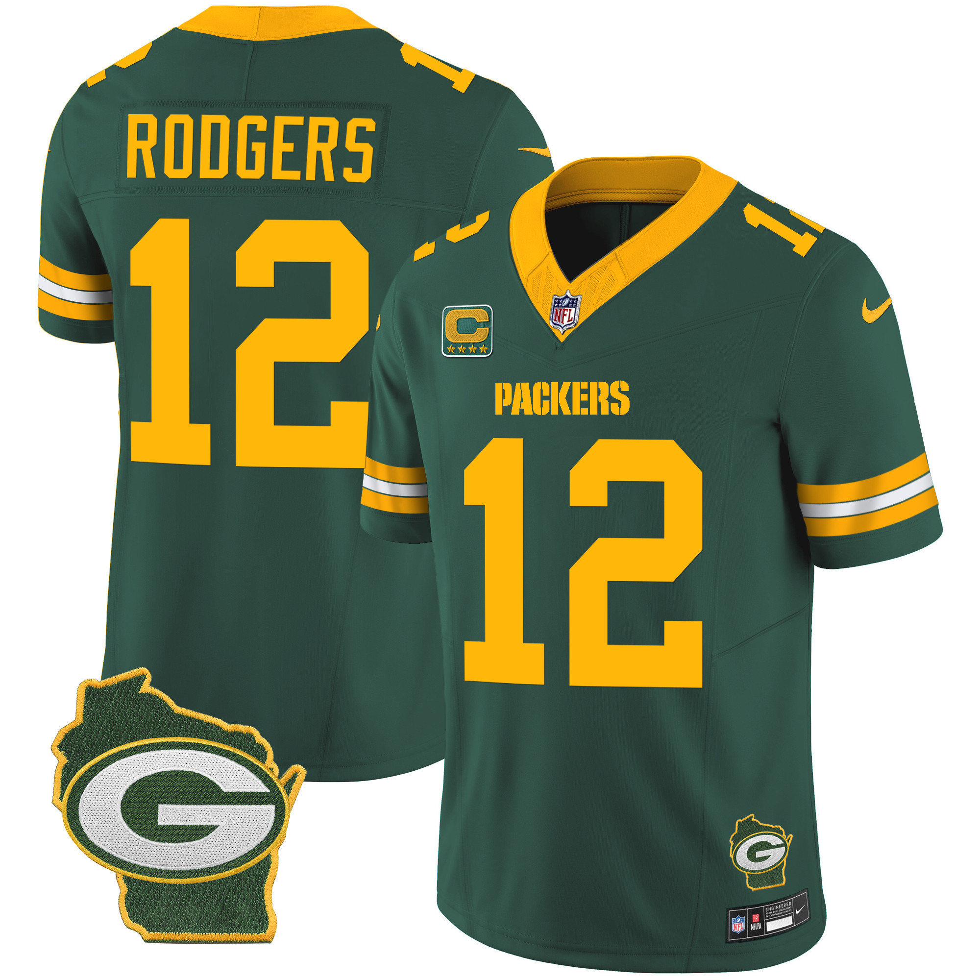Aaron Rodgers Men's Green Bay Packers Home Patch Vapor Green Jersey - All Stitched