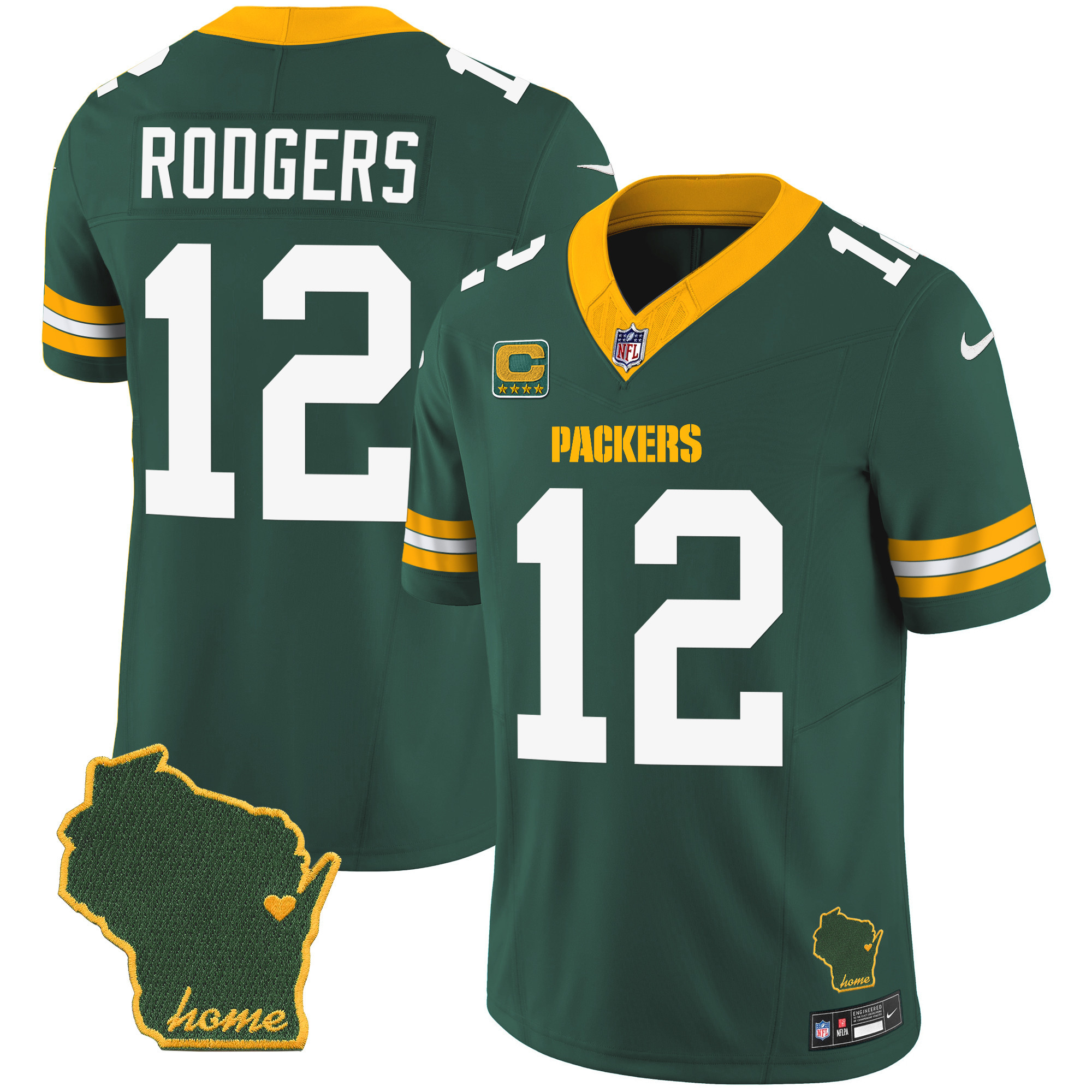 Aaron Rodgers Men's Green Bay Packers Home Patch Vapor Green Jersey - All Stitched