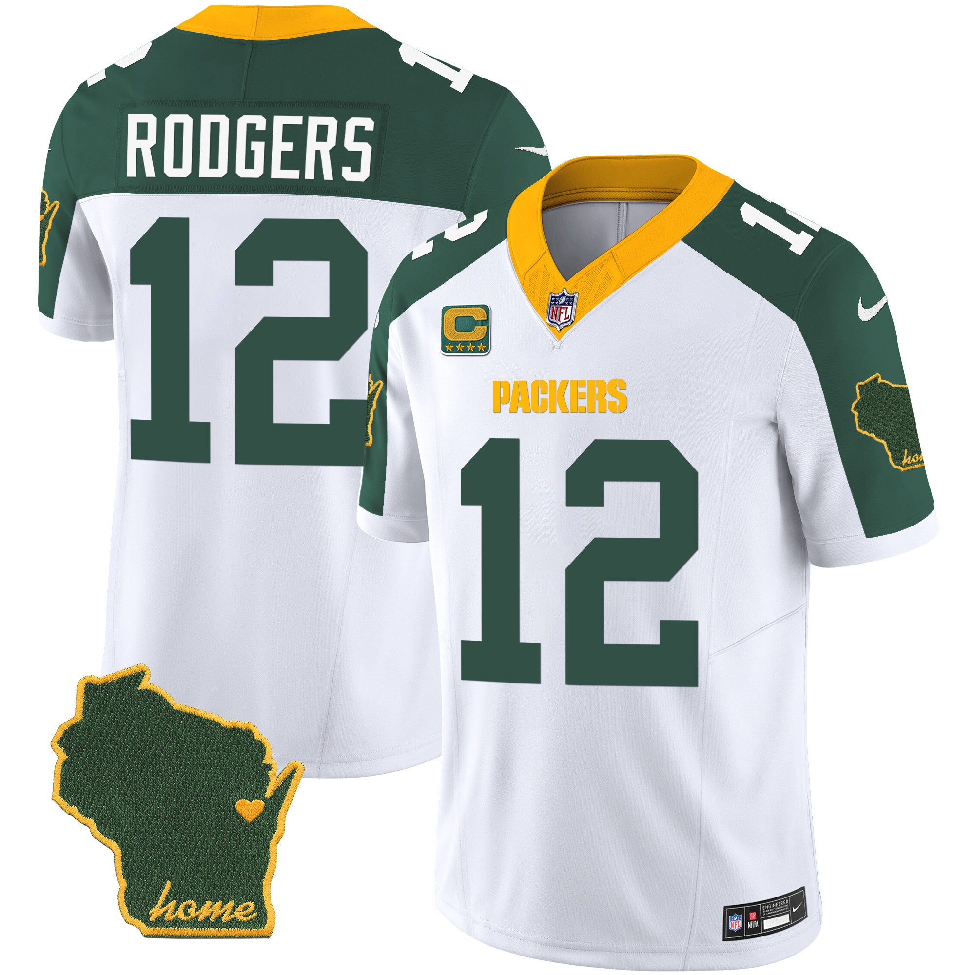 Aaron Rodgers Men's Green Bay Packers Home Patch Vapor Inverted Jersey - All Stitched