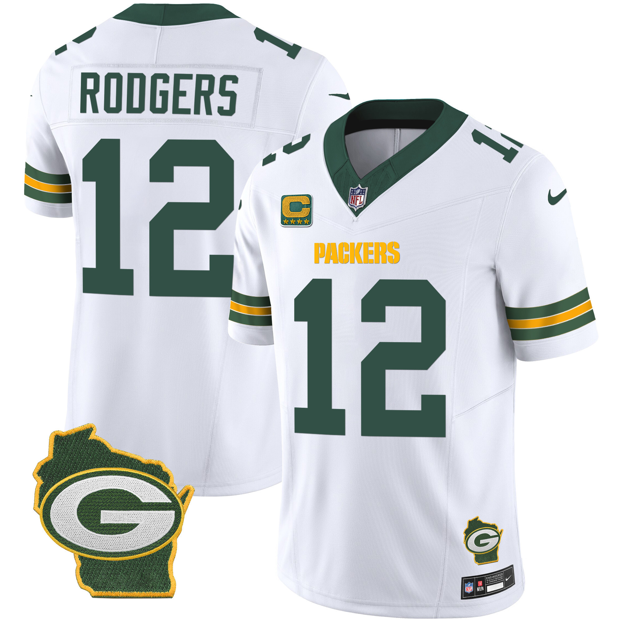 Aaron Rodgers Men's Green Bay Packers Home Patch Vapor White Jersey - All Stitched
