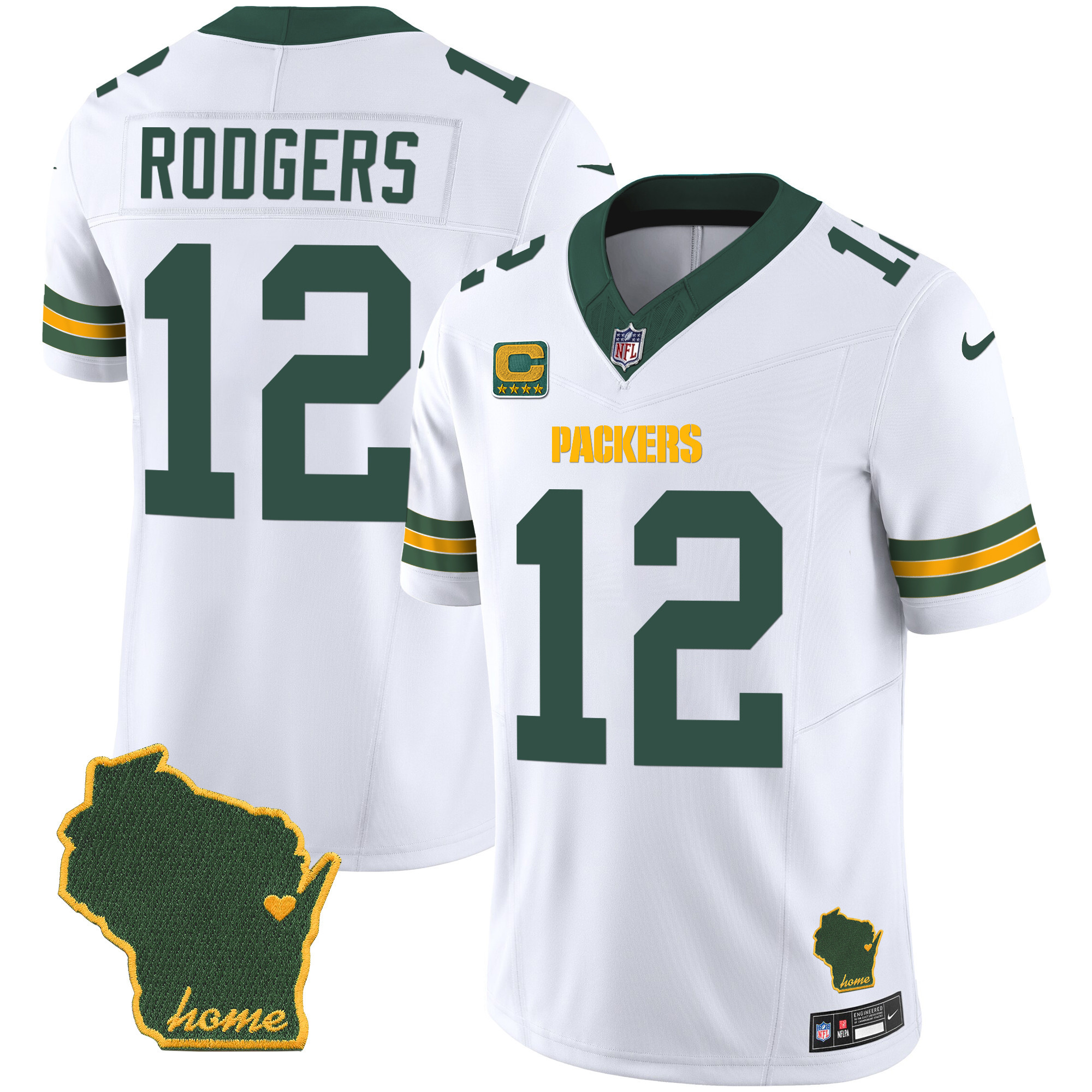 Aaron Rodgers Men's Green Bay Packers Home Patch Vapor White Jersey - All Stitched