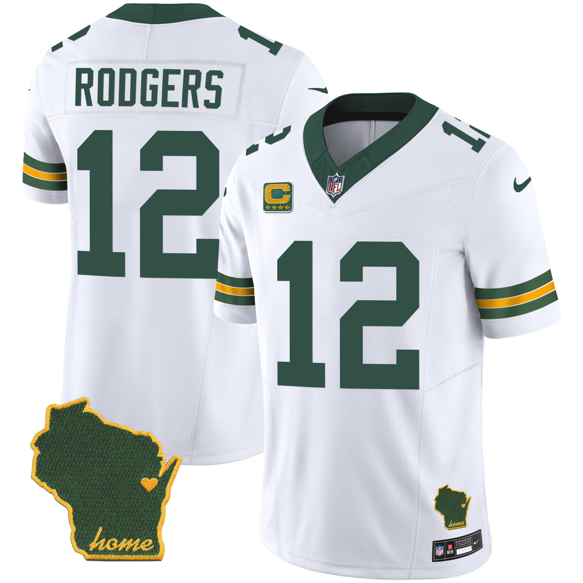 Aaron Rodgers Men's Green Bay Packers Home Patch Vapor White Jersey - All Stitched