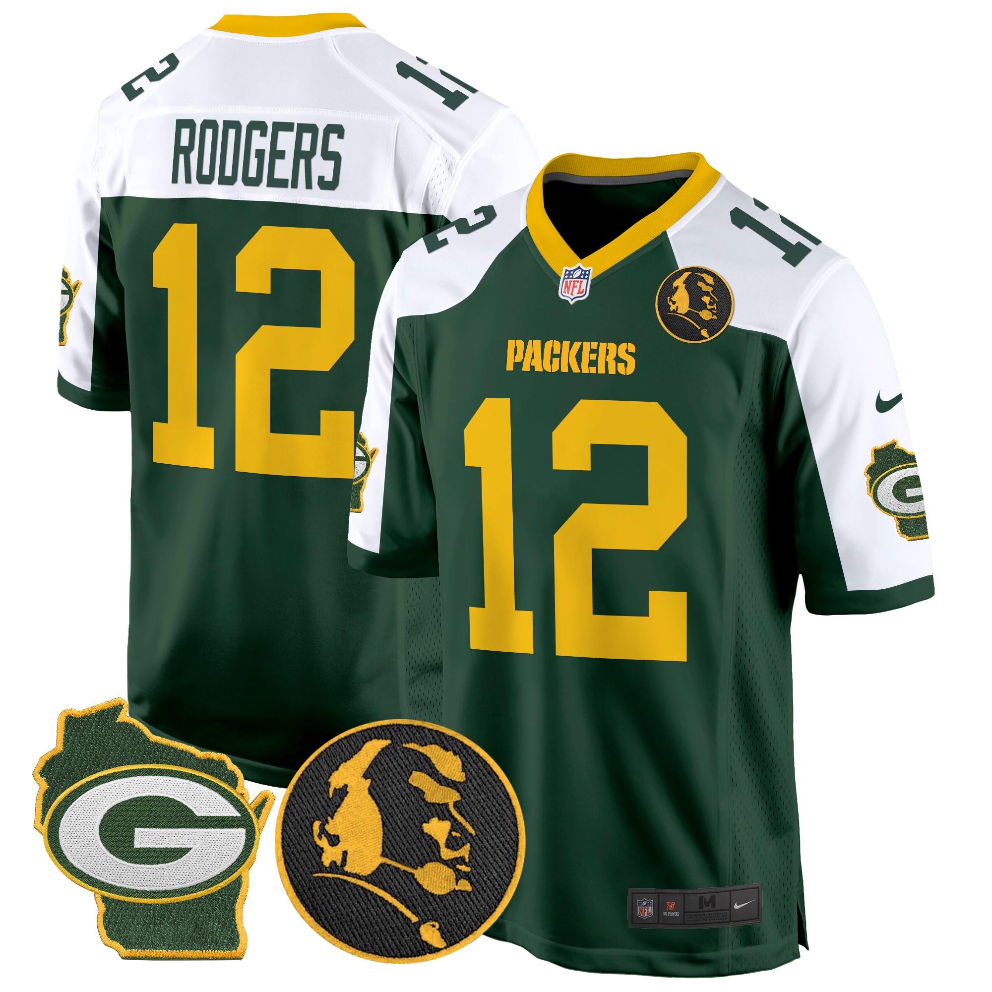 Aaron Rodgers Men's Green Bay Packers John Madden & Home Patch Game Green Alternate Jersey - All Stitched