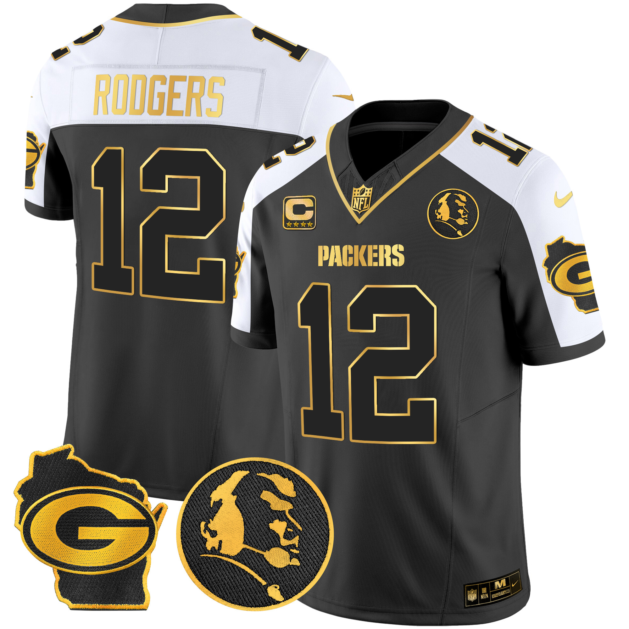 Aaron Rodgers Men's Green Bay Packers John Madden & Home Patch Gold Vapor Limited Alternate Jersey - All Stitched
