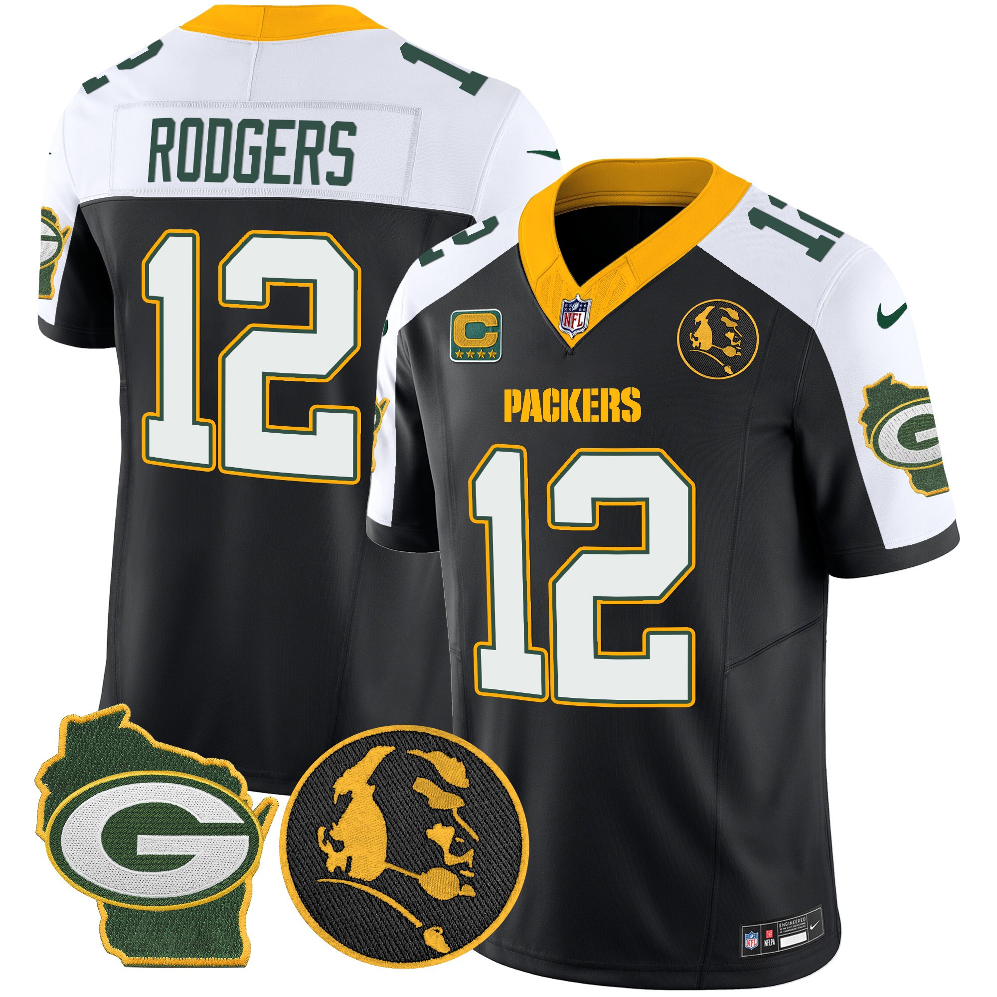 Aaron Rodgers Men's Green Bay Packers John Madden & Home Patch Vapor Limited Black Alternate Jersey - All Stitched