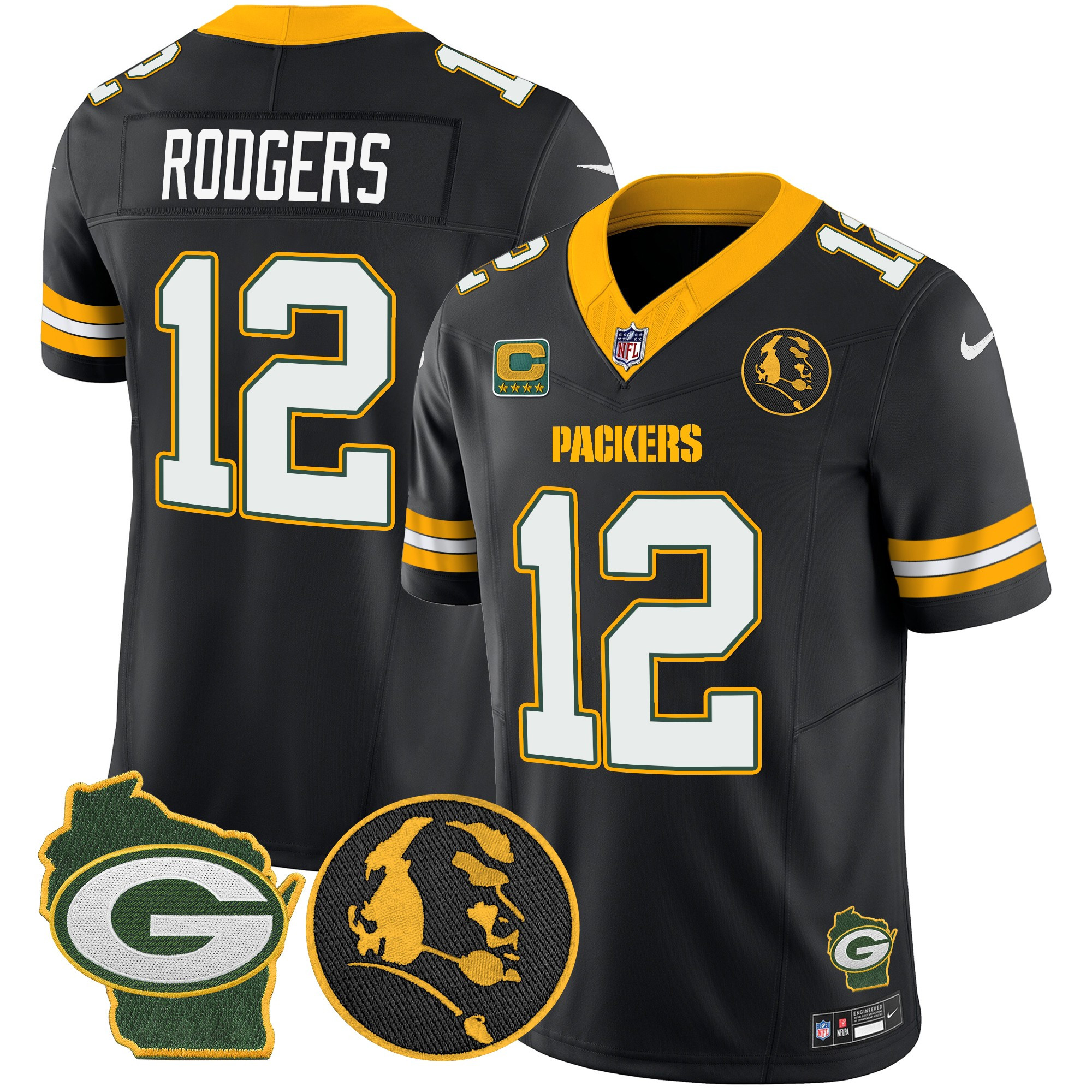 Aaron Rodgers Men's Green Bay Packers John Madden & Home Patch Vapor Limited Black Jersey - All Stitched