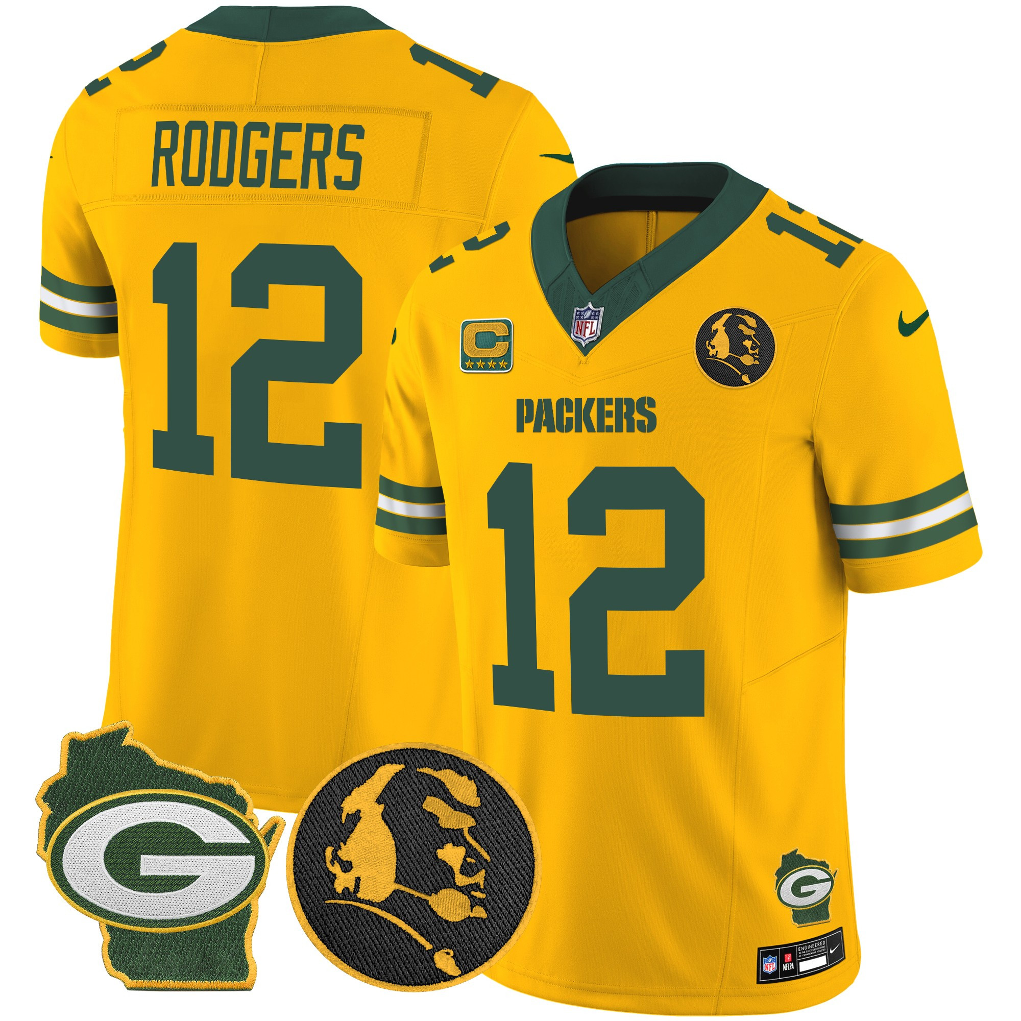 Aaron Rodgers Men's Green Bay Packers John Madden & Home Patch Vapor Limited Gold Jersey - All Stitched