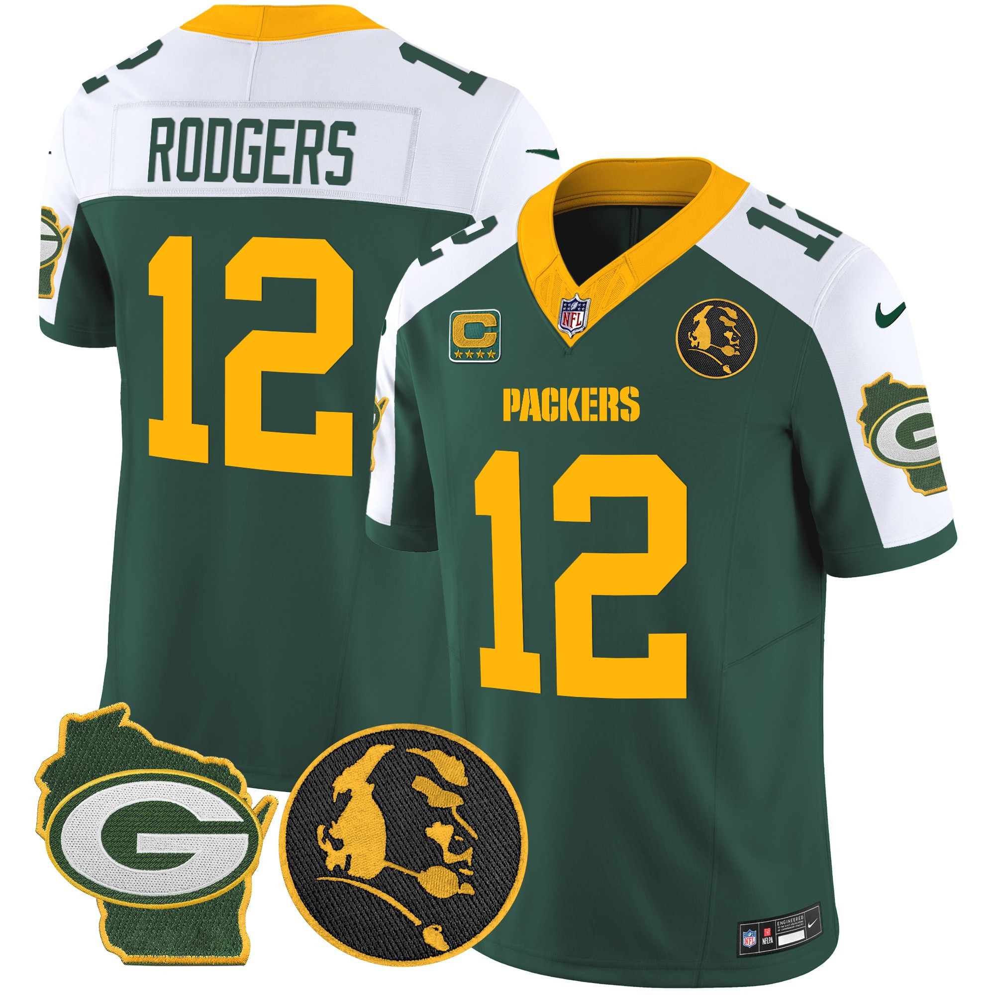 Aaron Rodgers Men's Green Bay Packers John Madden & Home Patch Vapor Limited Green Alternate Jersey - All Stitched