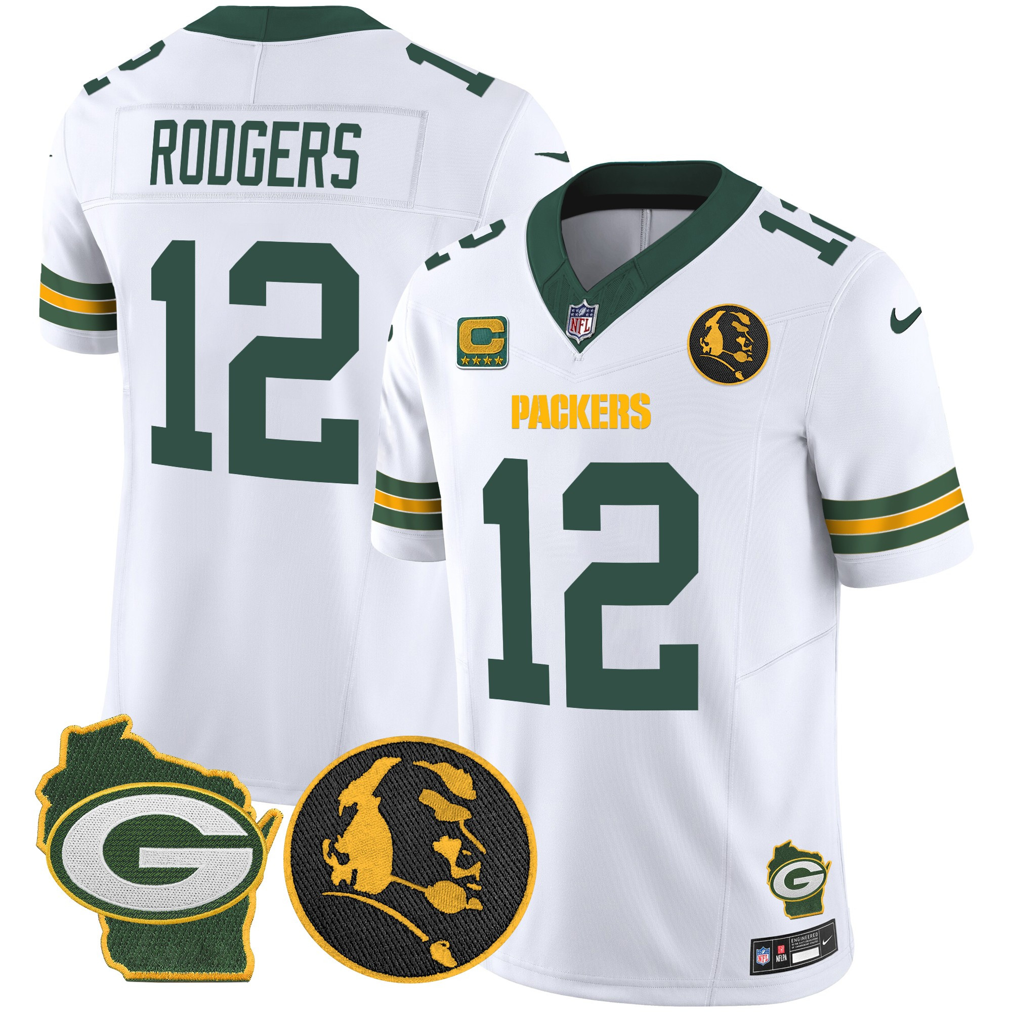 Aaron Rodgers Men's Green Bay Packers John Madden & Home Patch Vapor Limited White Jersey - All Stitched
