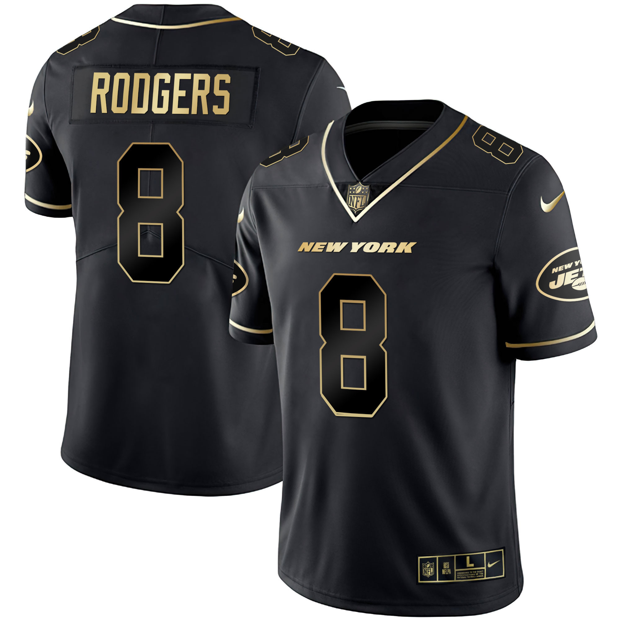 Aaron Rodgers Men's New York Jets Black Gold & White Gold Vapor Limited - All Stitched Black Gold Jersey - All Stitched