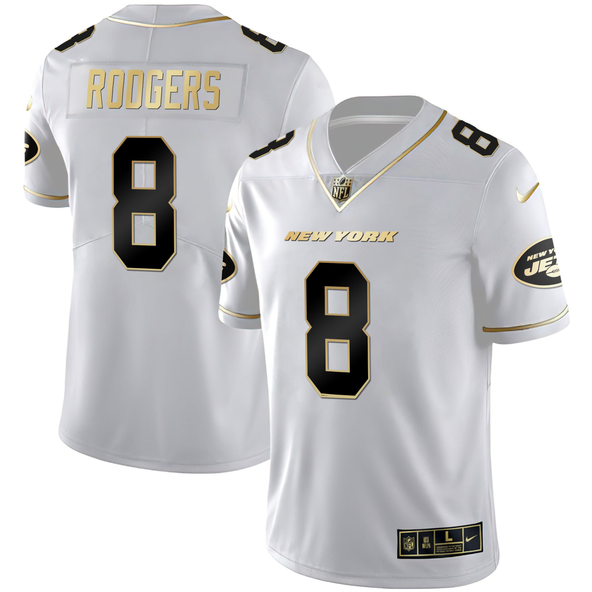 Aaron Rodgers Men's New York Jets Black Gold & White Gold Vapor Limited - All Stitched White Gold Jersey - All Stitched