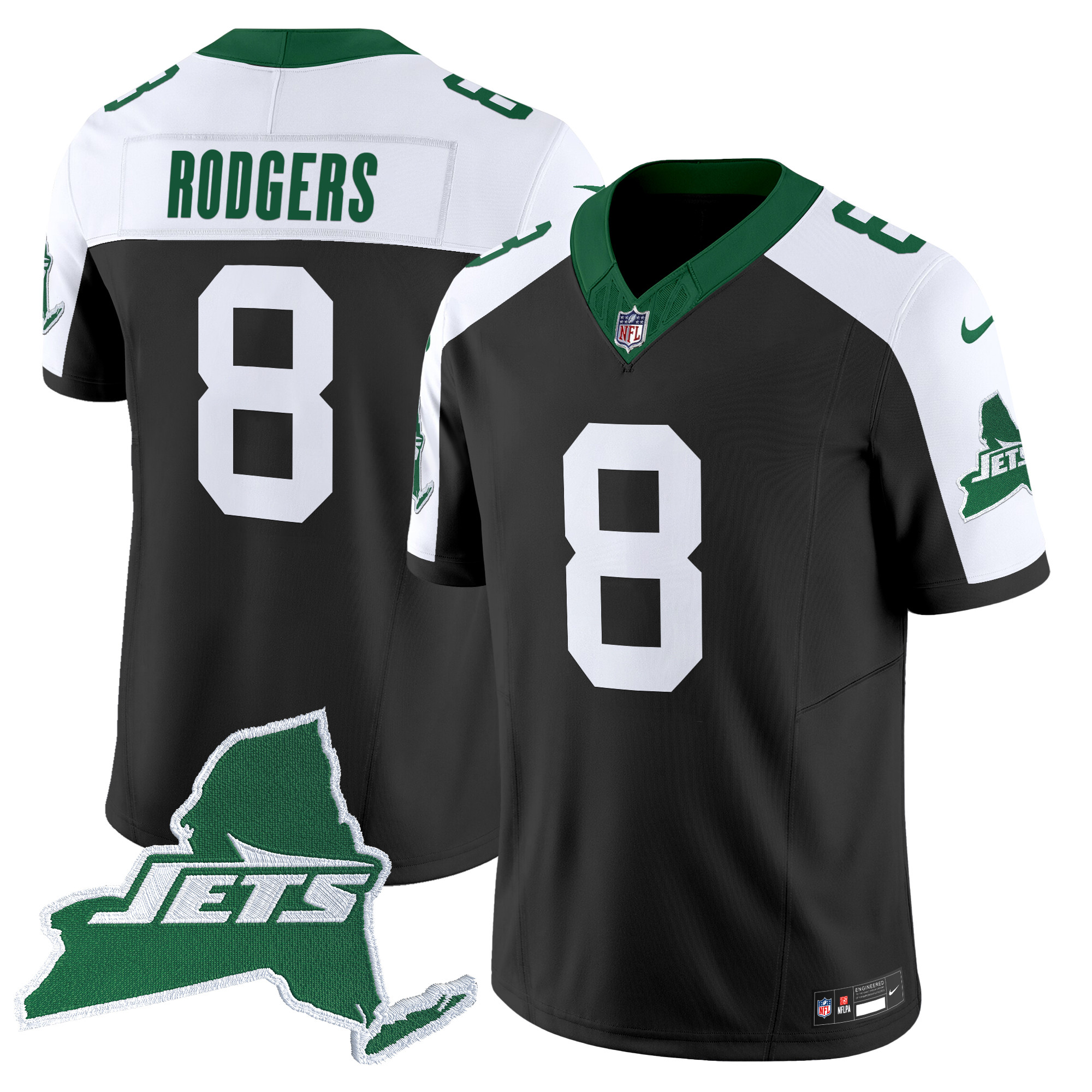 Aaron Rodgers Men's New York Jets Home Patch Vapor Legacy Limited Black Alternate Jersey - All Stitched