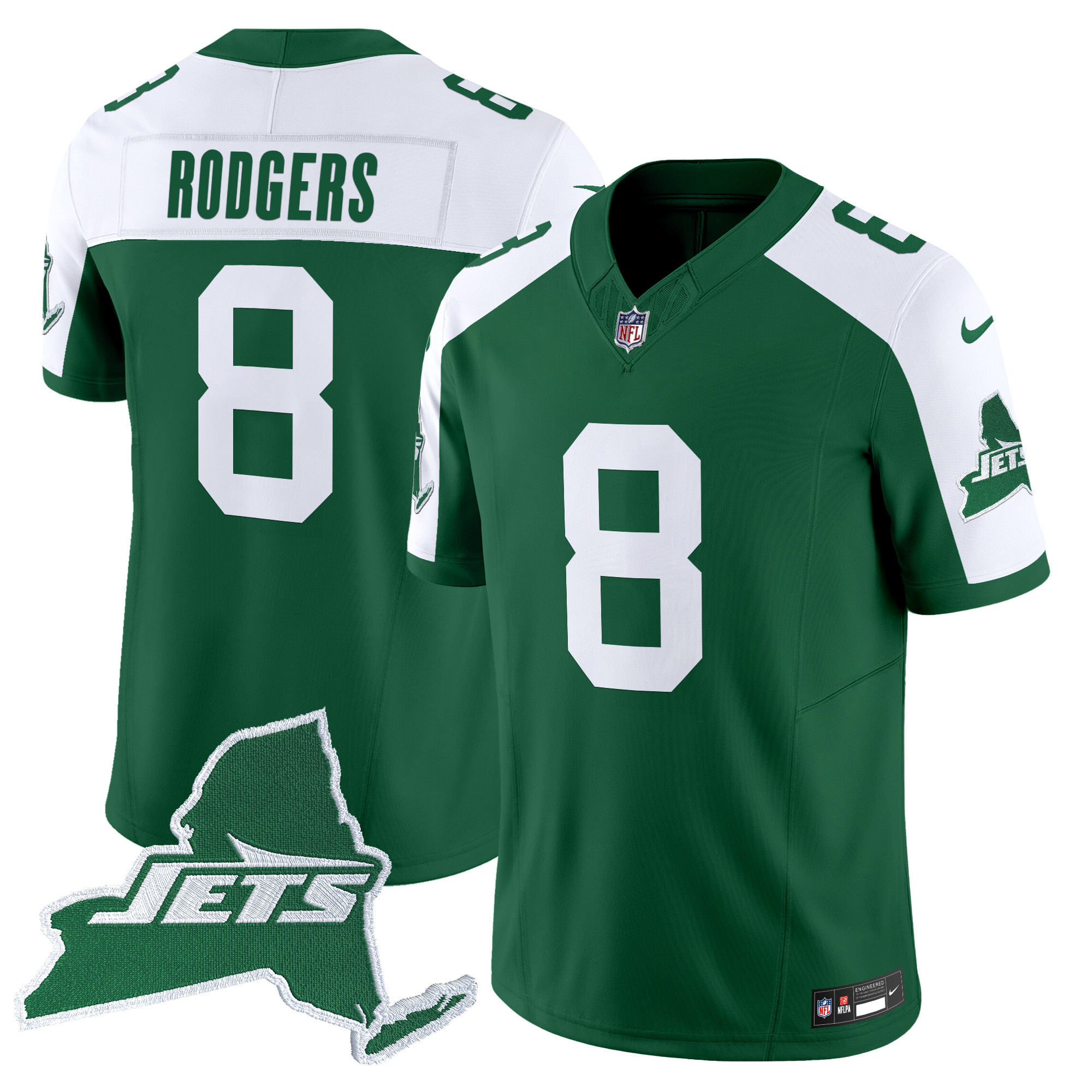 Aaron Rodgers Men's New York Jets Home Patch Vapor Legacy Limited Green Alternate Jersey - All Stitched