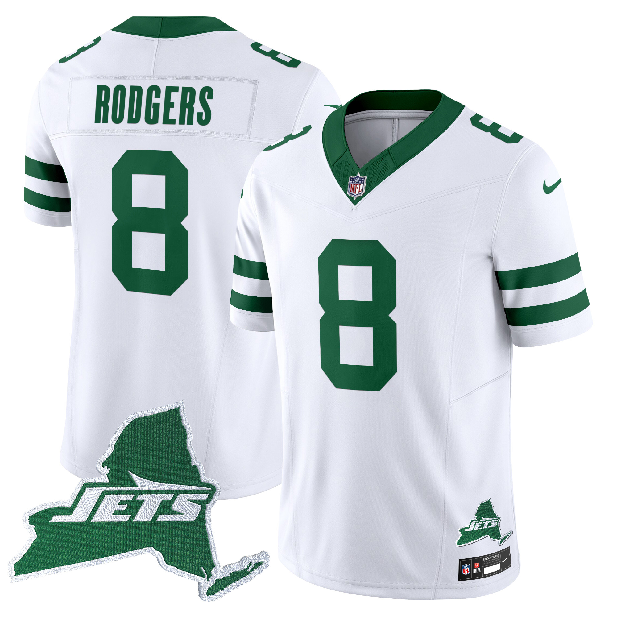 Aaron Rodgers Men's New York Jets Home Patch Vapor Legacy Limited White Jersey - All Stitched