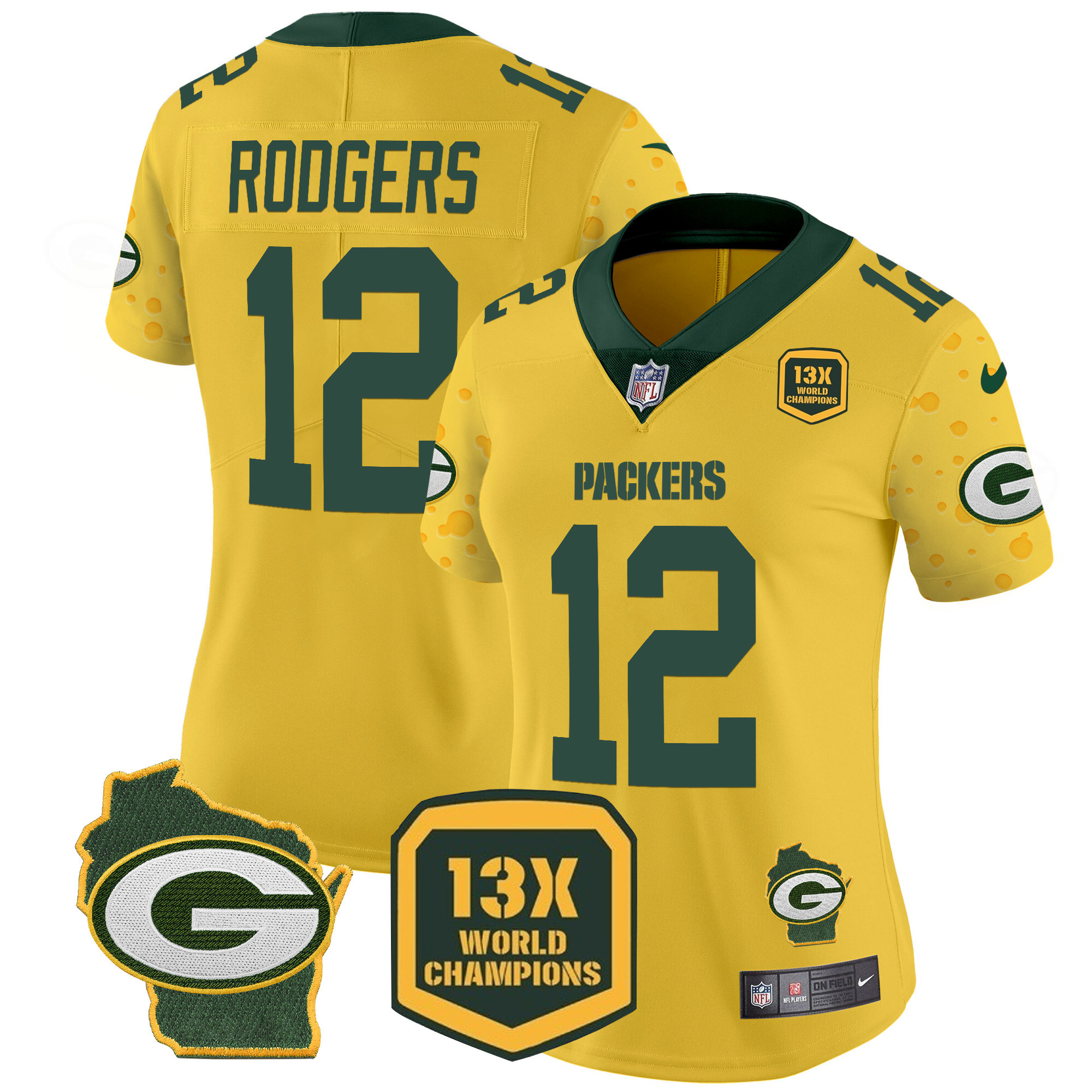 Aaron Rodgers Women's Green Bay Packers Cheese Vapor Limited Jersey Ã¢â‚¬â€œ All Stitched Gold Jersey - All Stitched