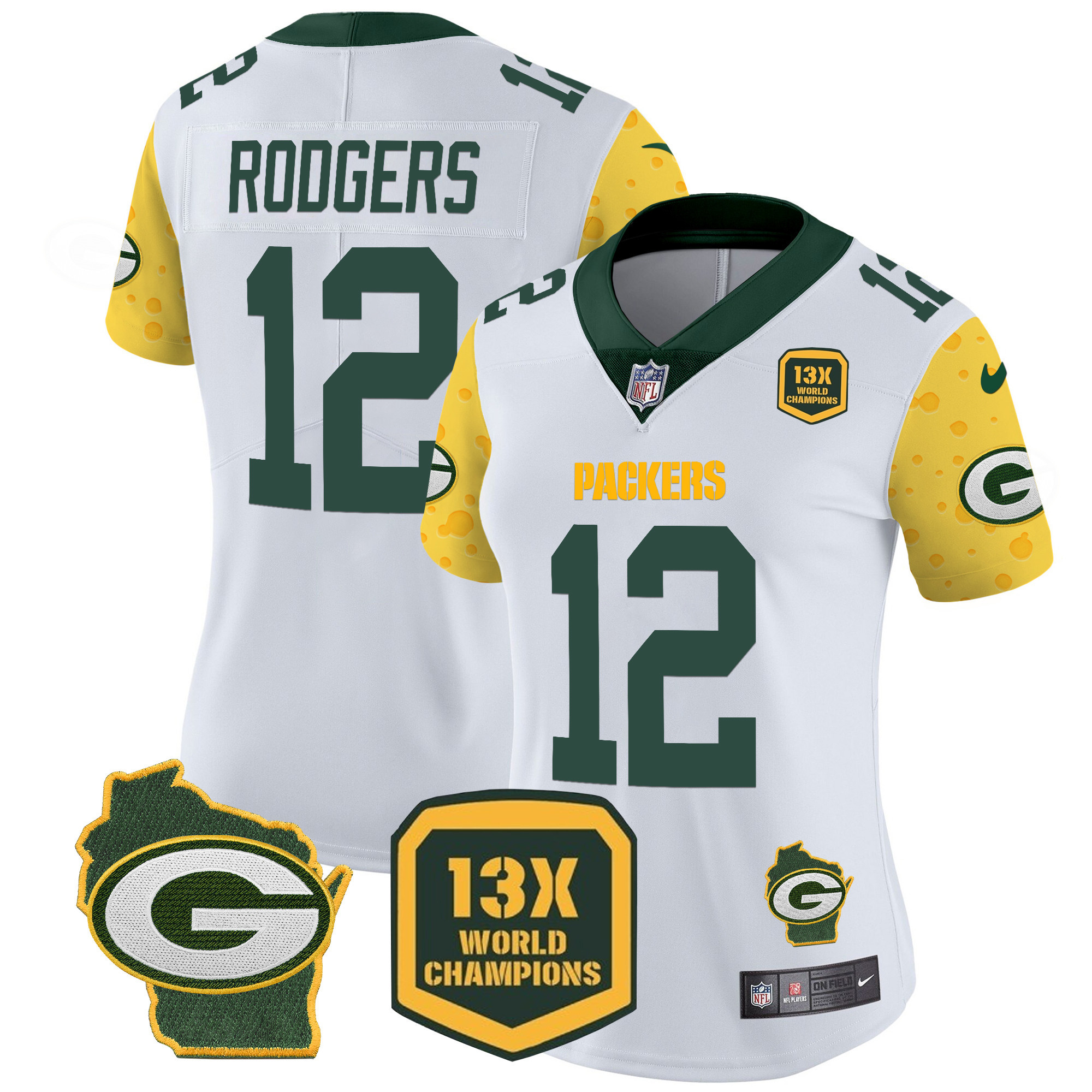 Aaron Rodgers Women's Green Bay Packers Cheese Vapor Limited Jersey Ã¢â‚¬â€œ All Stitched White Jersey - All Stitched