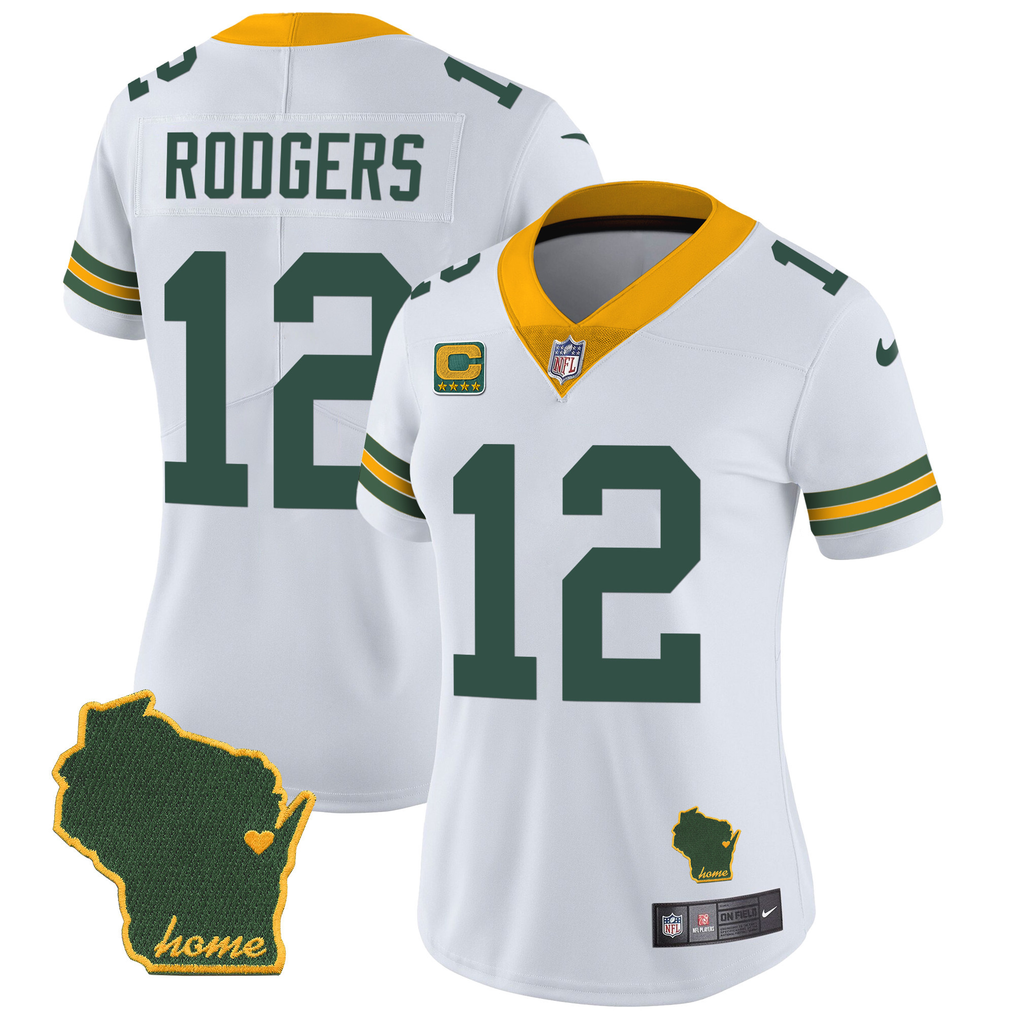Aaron Rodgers Women's Green Bay Packers Home Patch Vapor White Jersey - All Stitched
