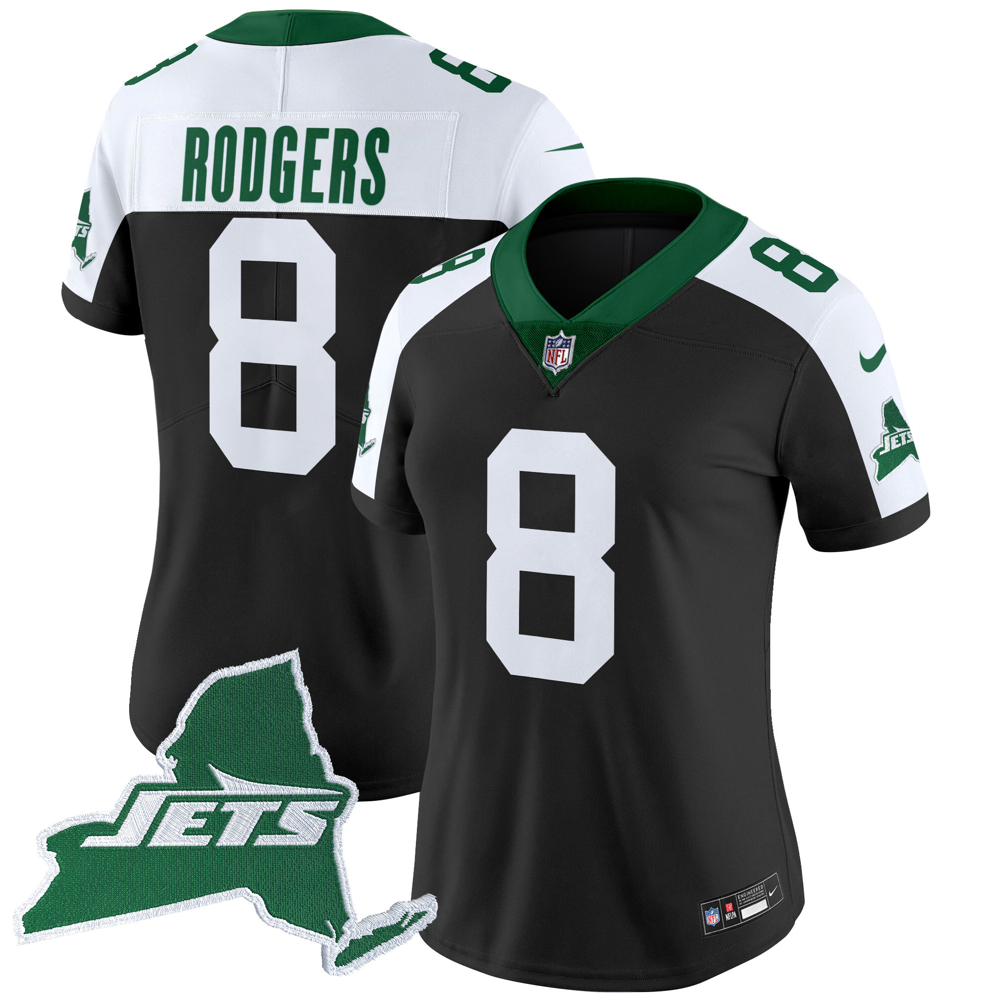 Aaron Rodgers Women's New York Jets Home Patch Vapor Legacy Limited Black Alternate Jersey - All Stitched